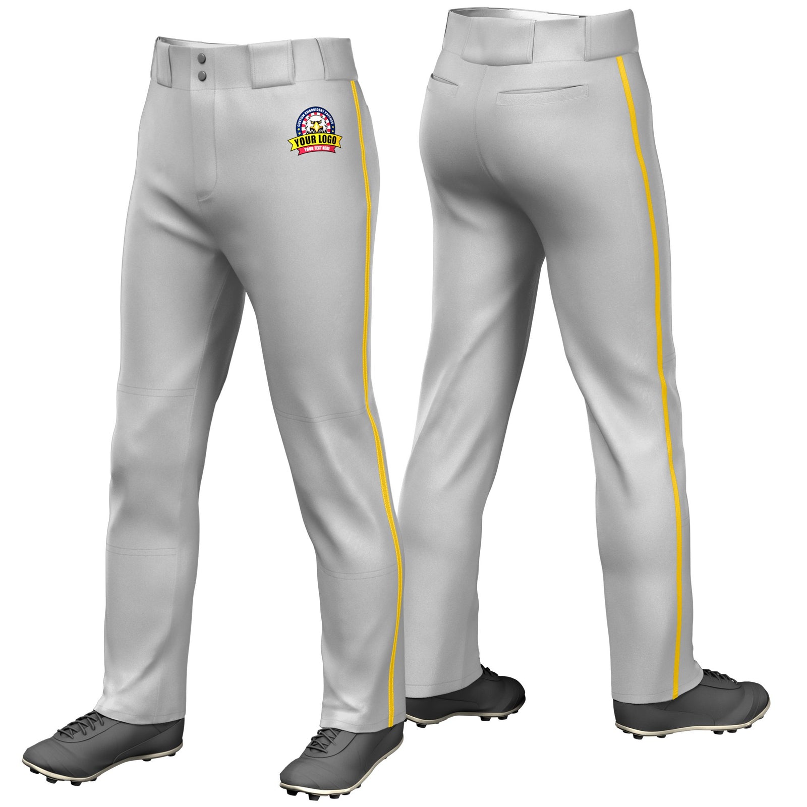 Custom Gray Gold01 Classic Fit Stretch Practice Loose-fit Baseball Pants