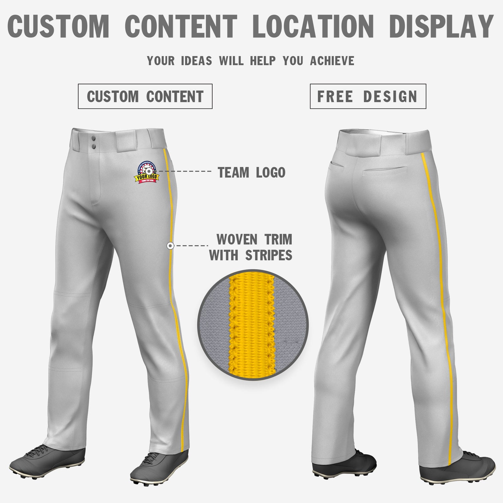 Custom Gray Gold01 Classic Fit Stretch Practice Loose-fit Baseball Pants