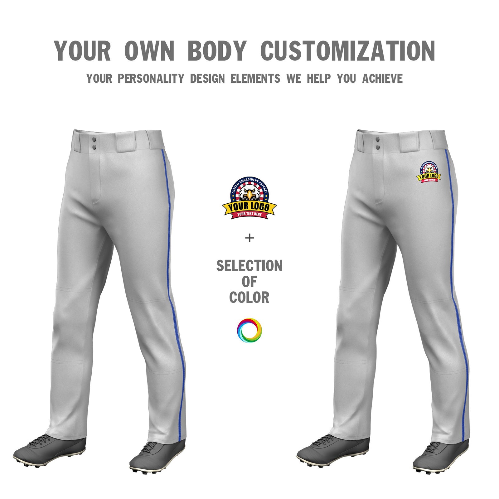Custom Gray Royal Blue Classic Fit Stretch Practice Loose-fit Baseball Pants