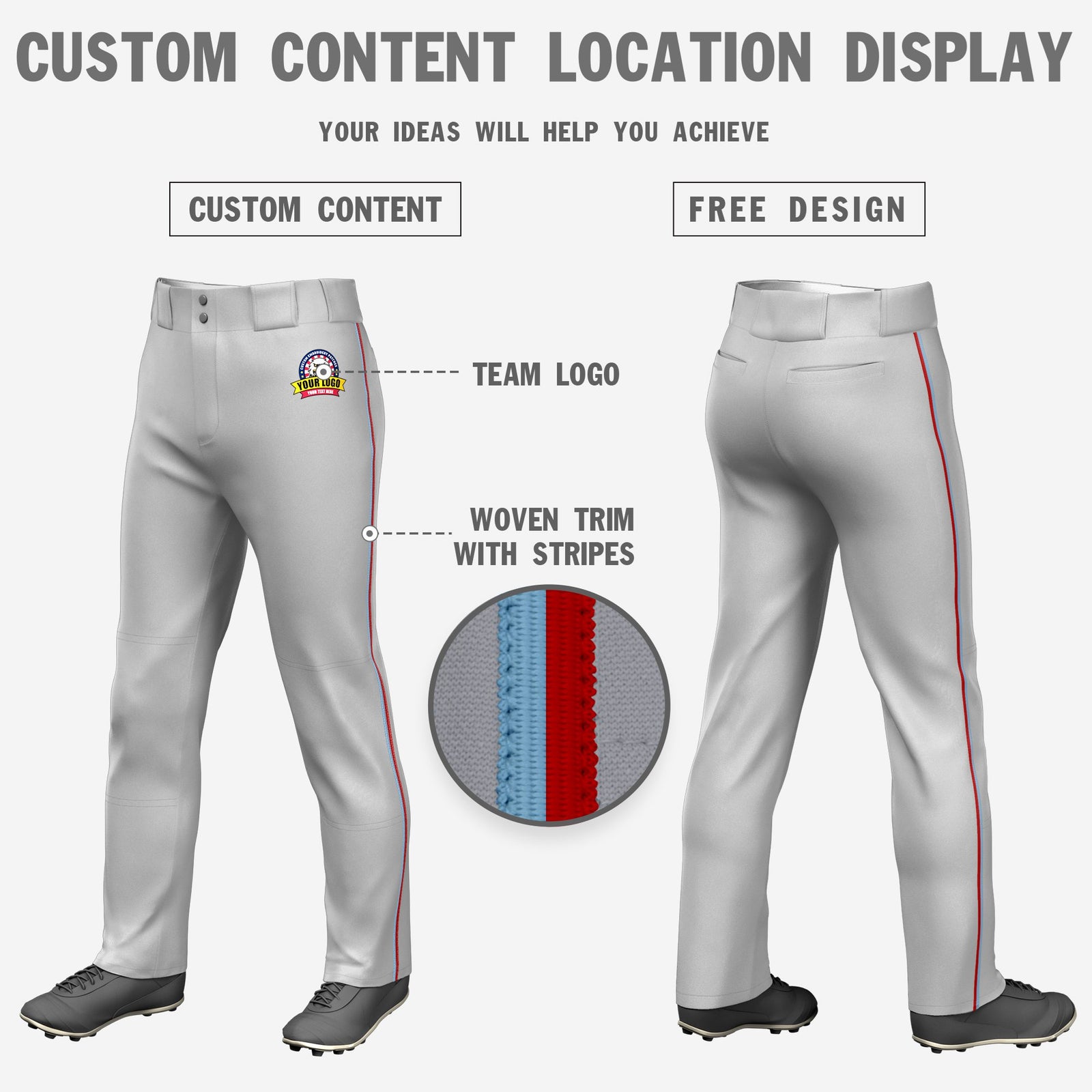 Custom Gray Light Blue-Red Classic Fit Stretch Practice Loose-fit Baseball
