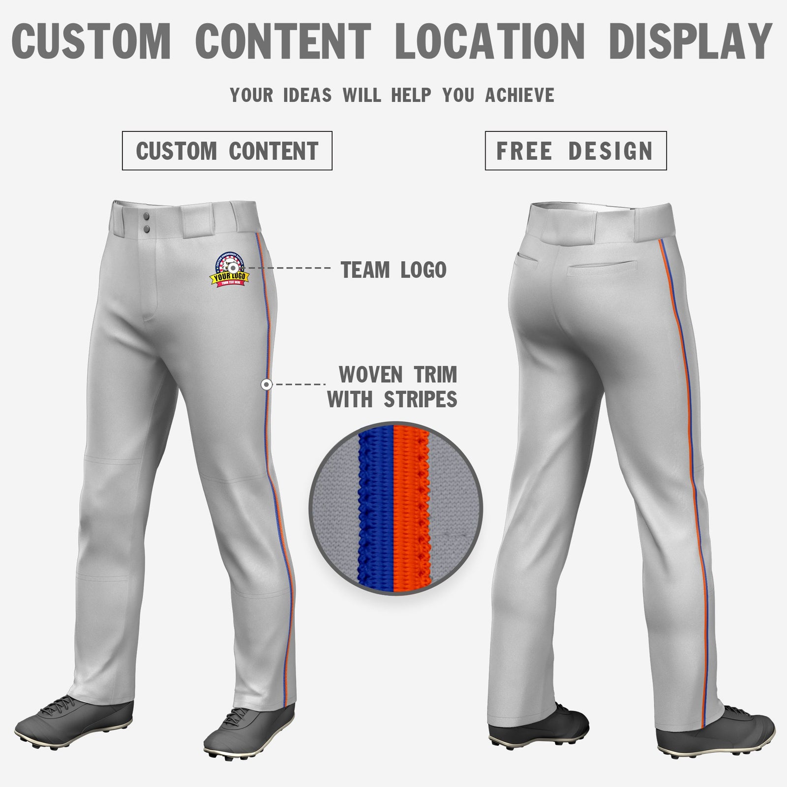 Custom Gray Royal Blue-Orange Classic Fit Stretch Practice Loose-fit Baseball