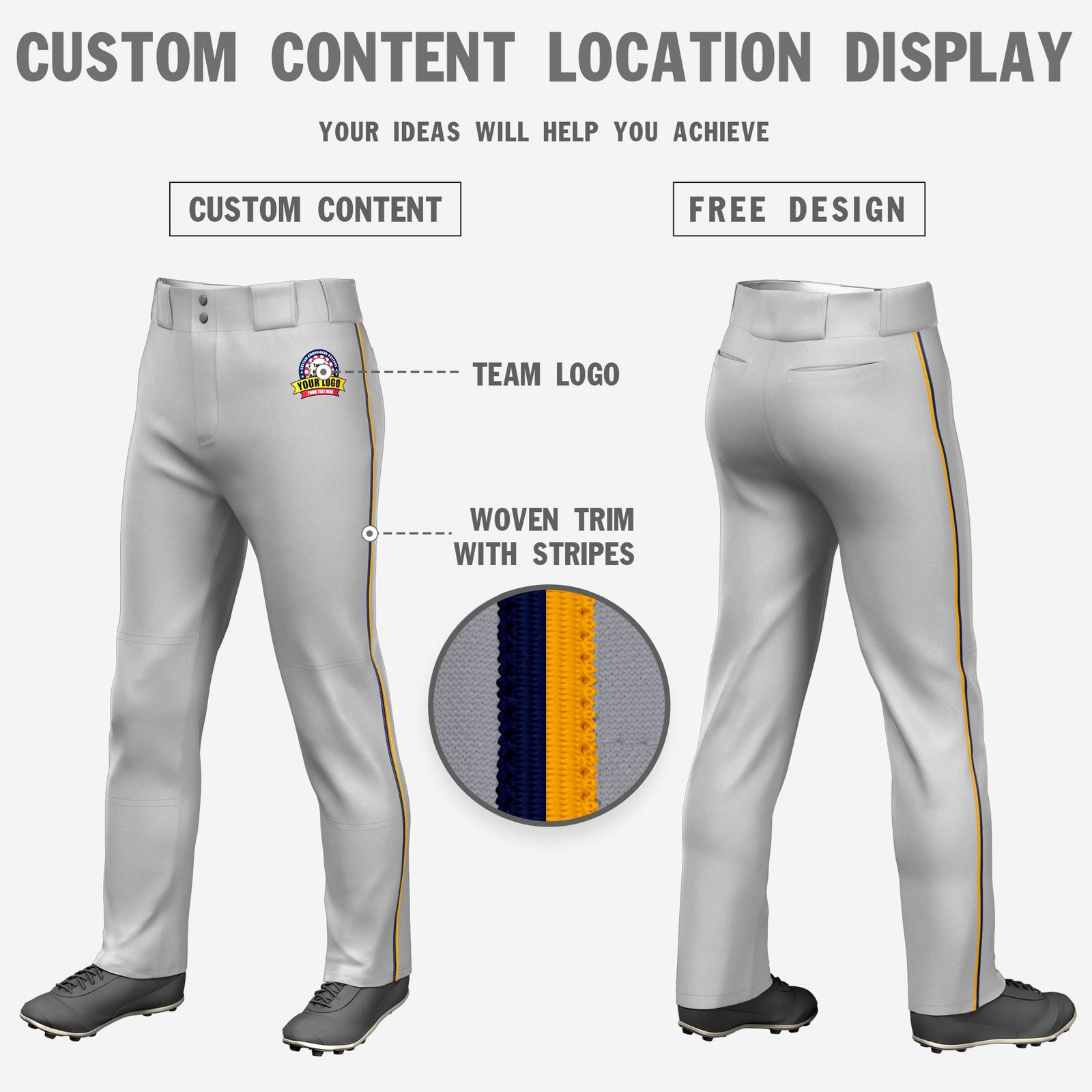 Custom Gray Navy-Yellow Classic Fit Stretch Practice Loose-fit Baseball