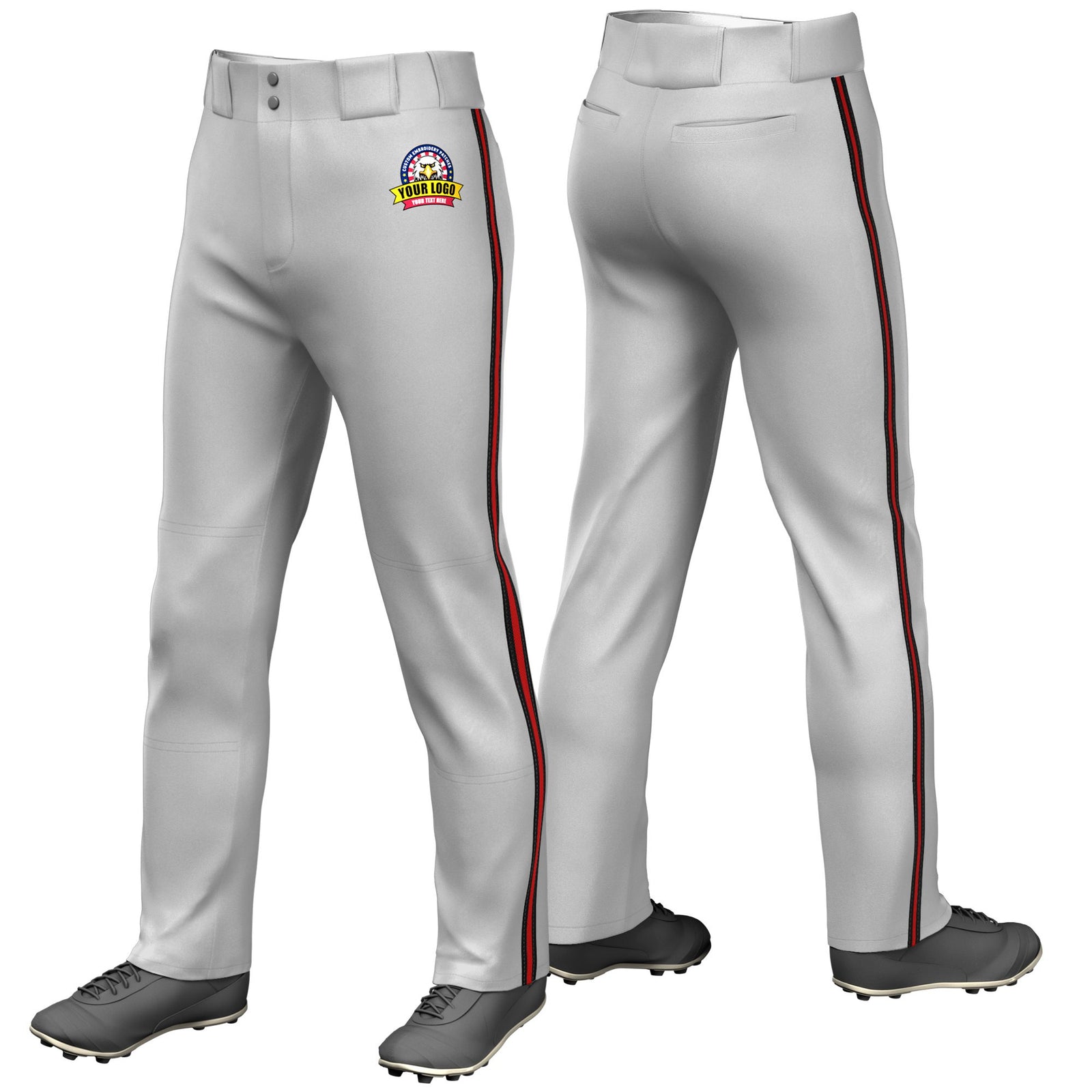 Custom Gray White-Red-White Classic Fit Stretch Practice Loose-fit Baseball Pants
