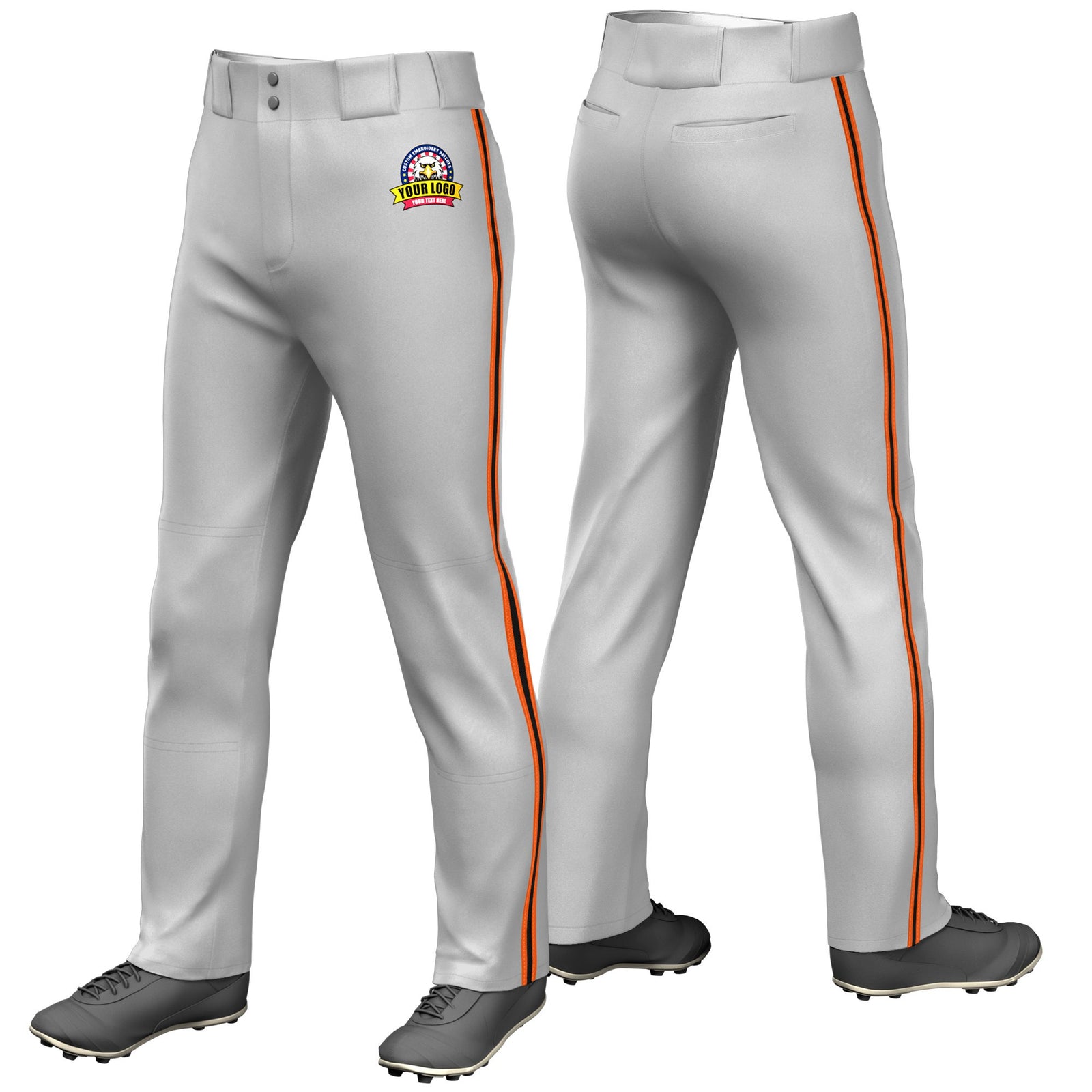 Custom Gray Orange-Black-Orange Classic Fit Stretch Practice Loose-fit Baseball Pants