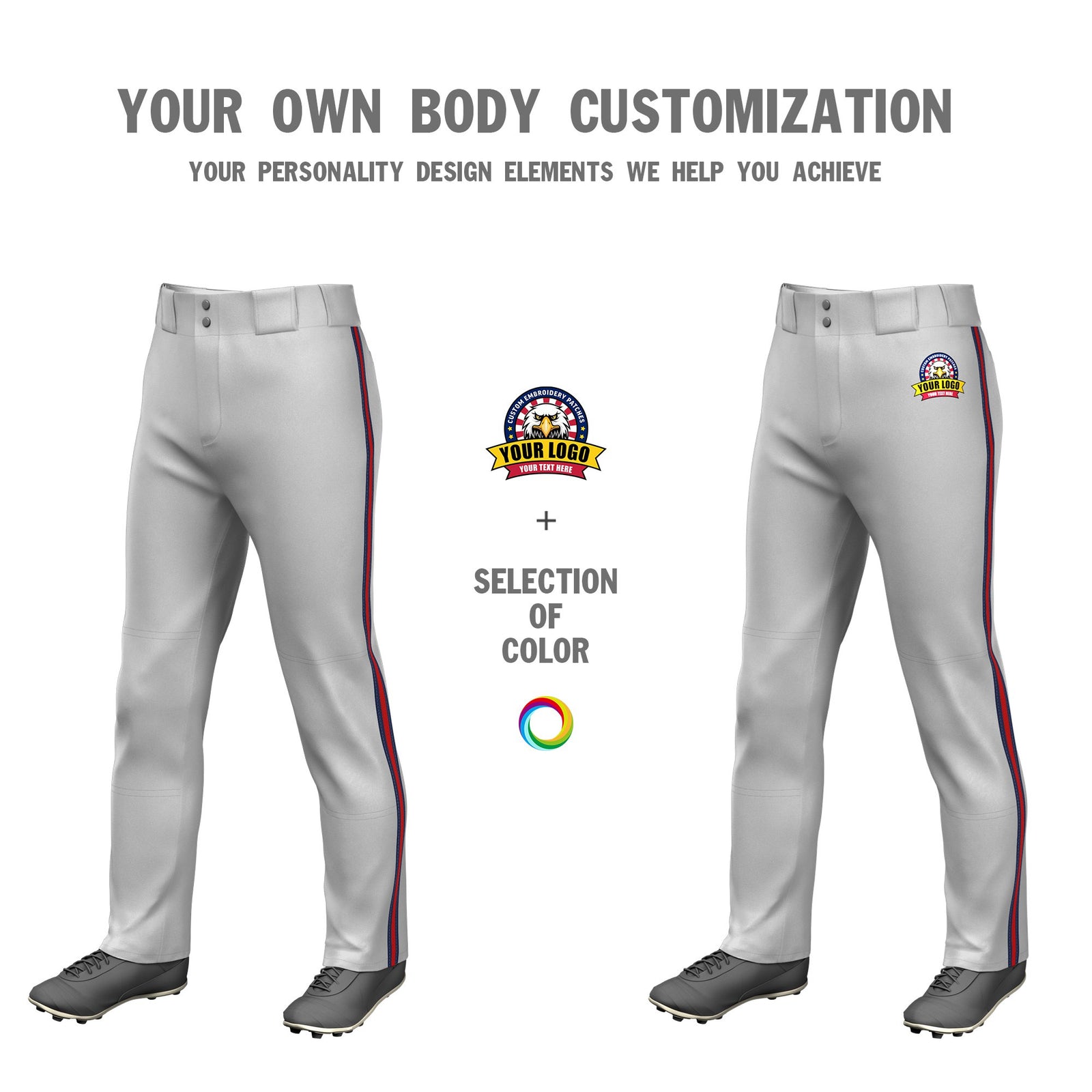 Custom Gray Navy-Red-Navy Classic Fit Stretch Practice Loose-fit Baseball Pants