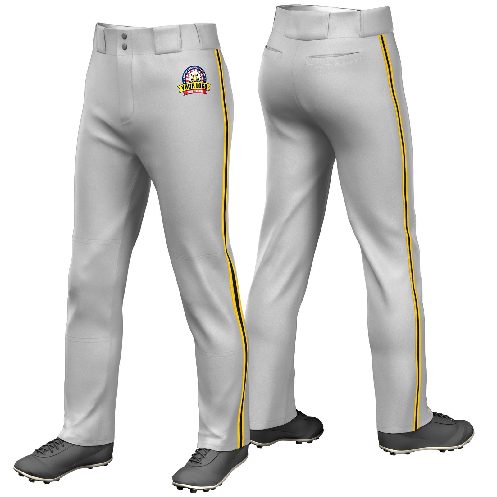 Custom Gray Gold01-Black-Gold01 Classic Fit Stretch Practice Loose-fit Baseball Pants