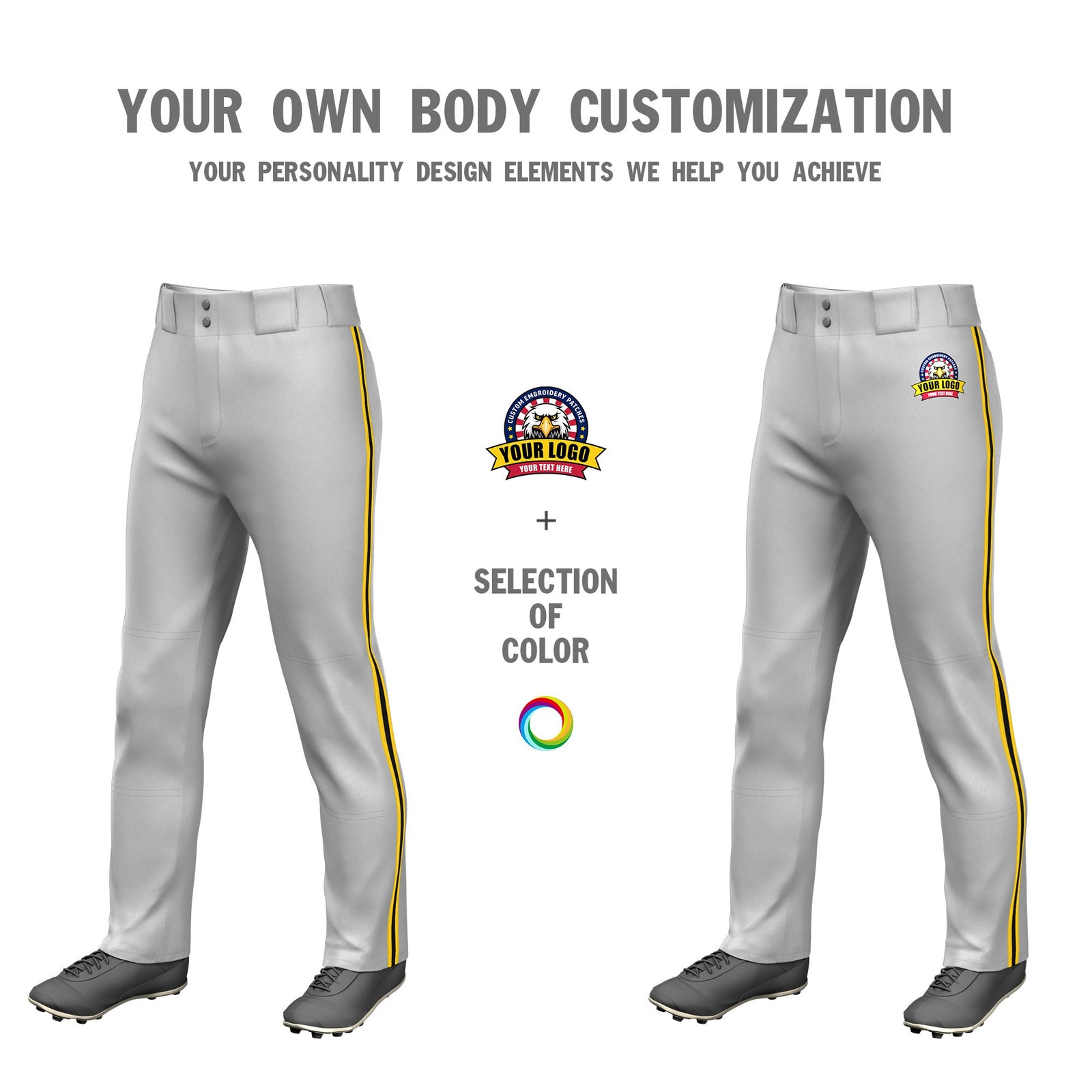 Custom Gray Gold01-Black-Gold01 Classic Fit Stretch Practice Loose-fit Baseball Pants