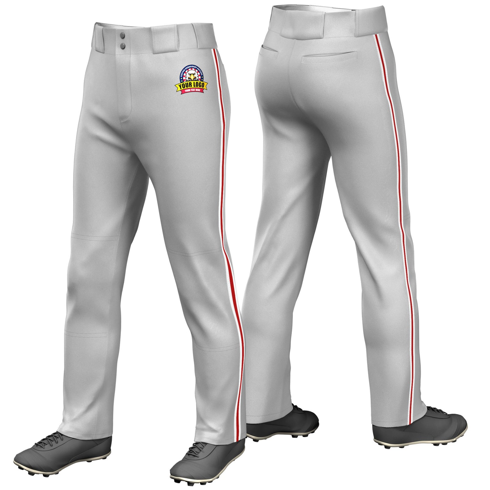 Custom Gray White-Red-White Classic Fit Stretch Practice Loose-fit Baseball Pants