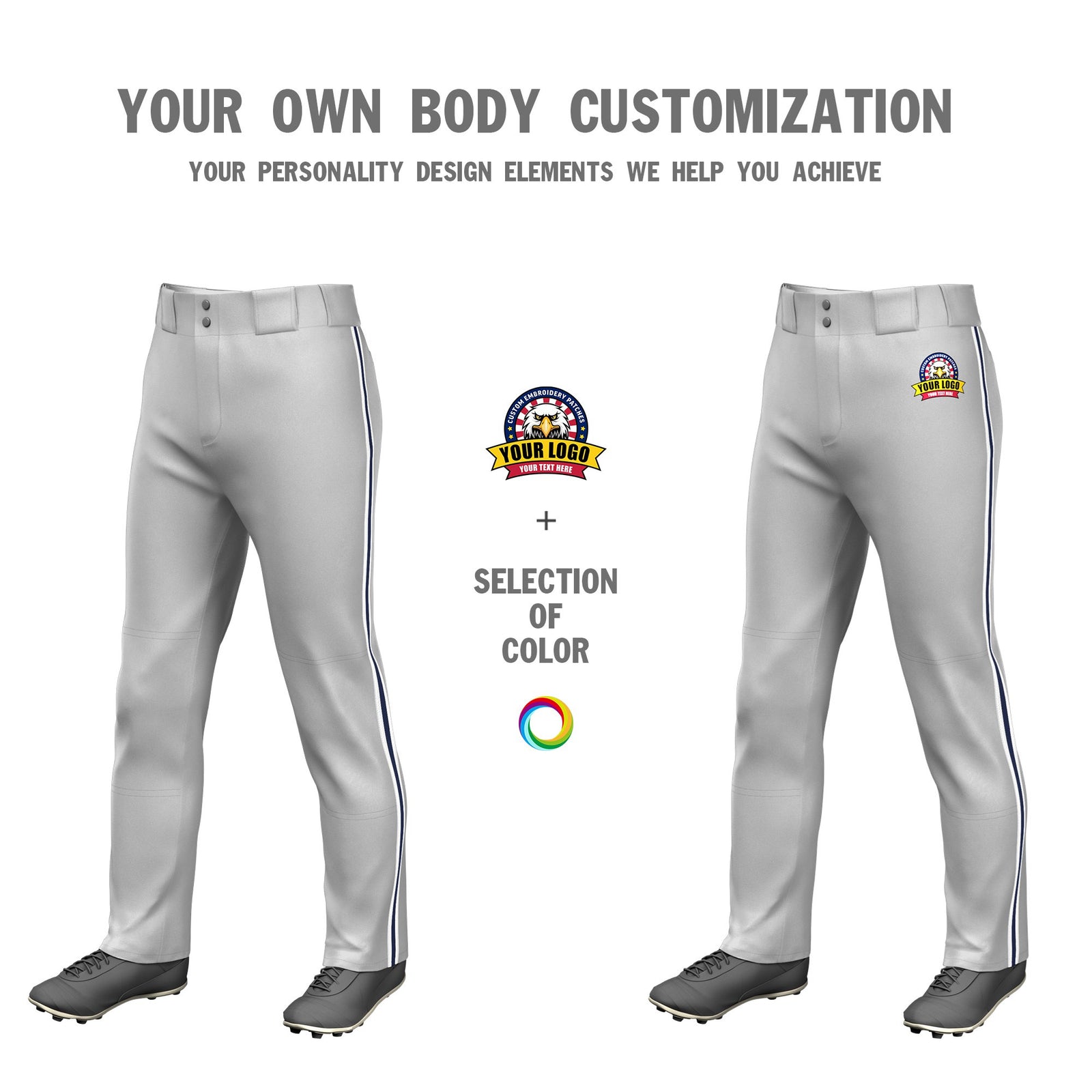 Custom Gray White-Navy-White Classic Fit Stretch Practice Loose-fit Baseball Pants