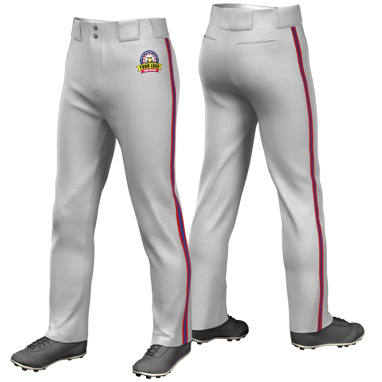 Custom Gray Red-Royal Blue-Red Classic Fit Stretch Practice Loose-fit Baseball Pants