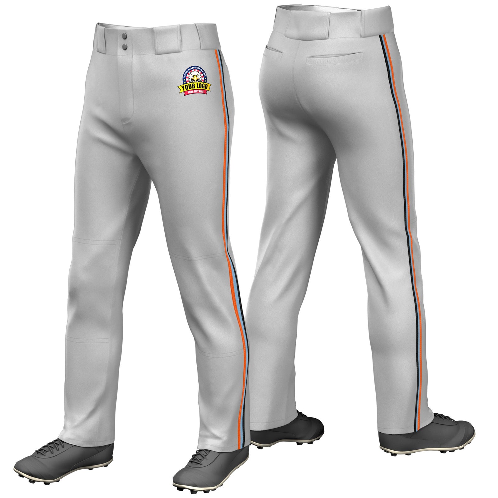 Custom Gray Orange-Light Blue-Orange Classic Fit Stretch Practice Loose-fit Baseball Pants