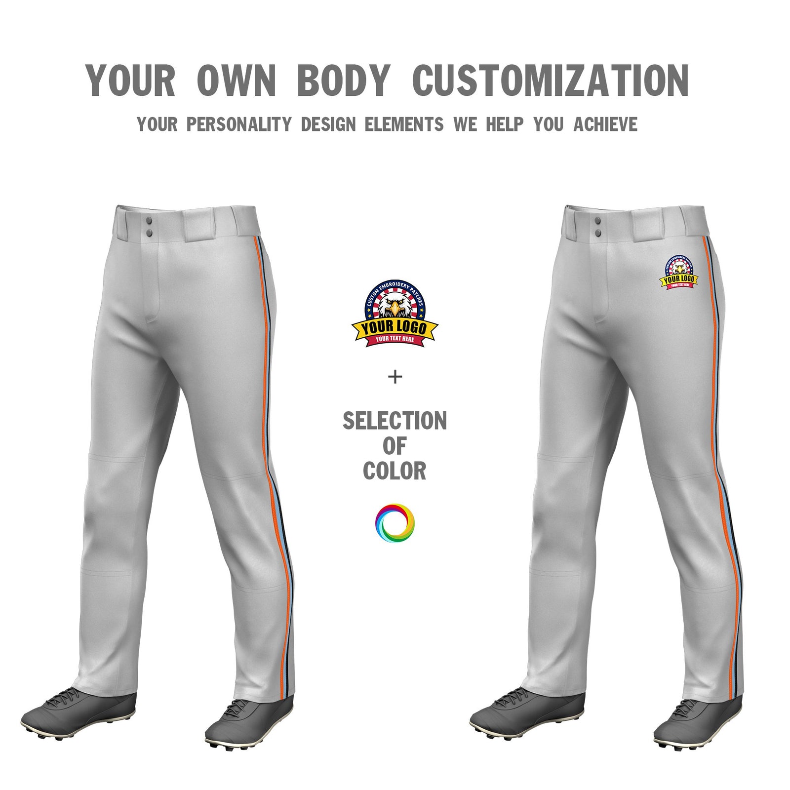 Custom Gray Orange-Light Blue-Orange Classic Fit Stretch Practice Loose-fit Baseball Pants