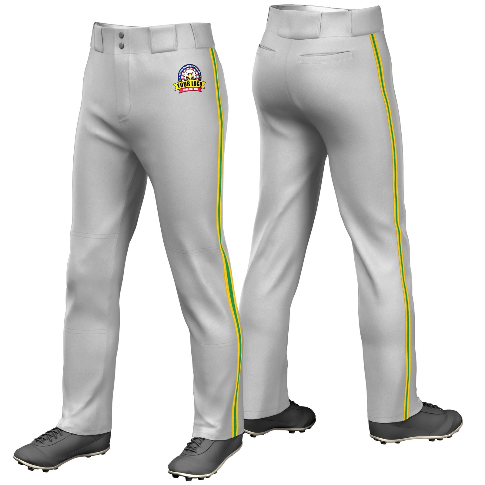 Custom Gray Gold01-Kelly Green-Gold01 Classic Fit Stretch Practice Loose-fit Baseball Pants