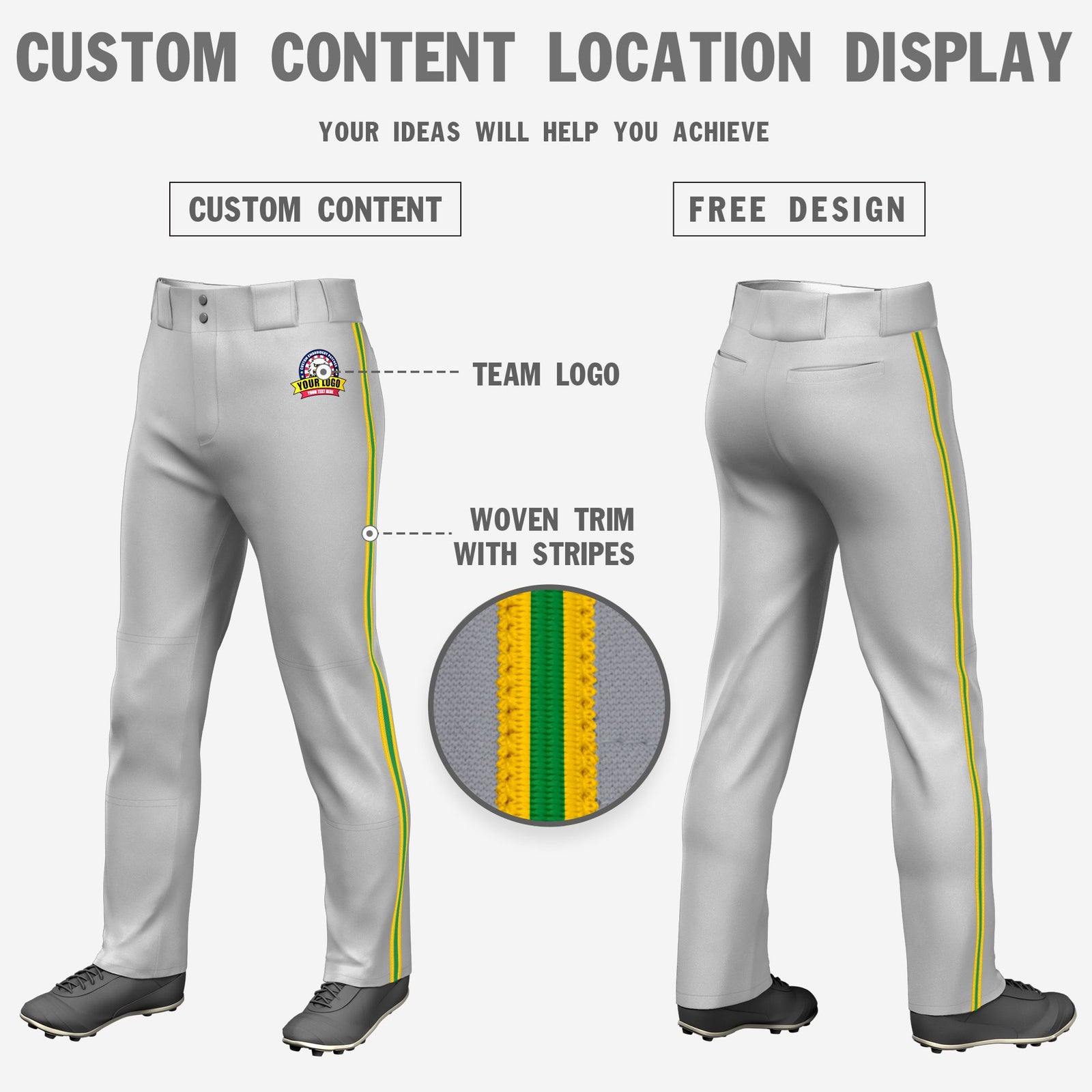 Custom Gray Gold01-Kelly Green-Gold01 Classic Fit Stretch Practice Loose-fit Baseball Pants