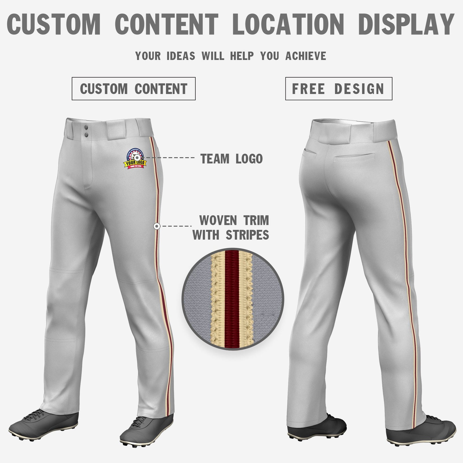 Custom Gray Khaki-Crimson-Khaki Classic Fit Stretch Practice Loose-fit Baseball Pants