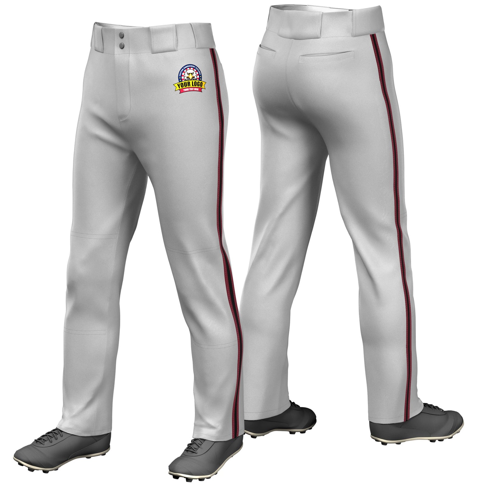 Custom Gray Crimson-Black-Crimson Classic Fit Stretch Practice Loose-fit Baseball Pants