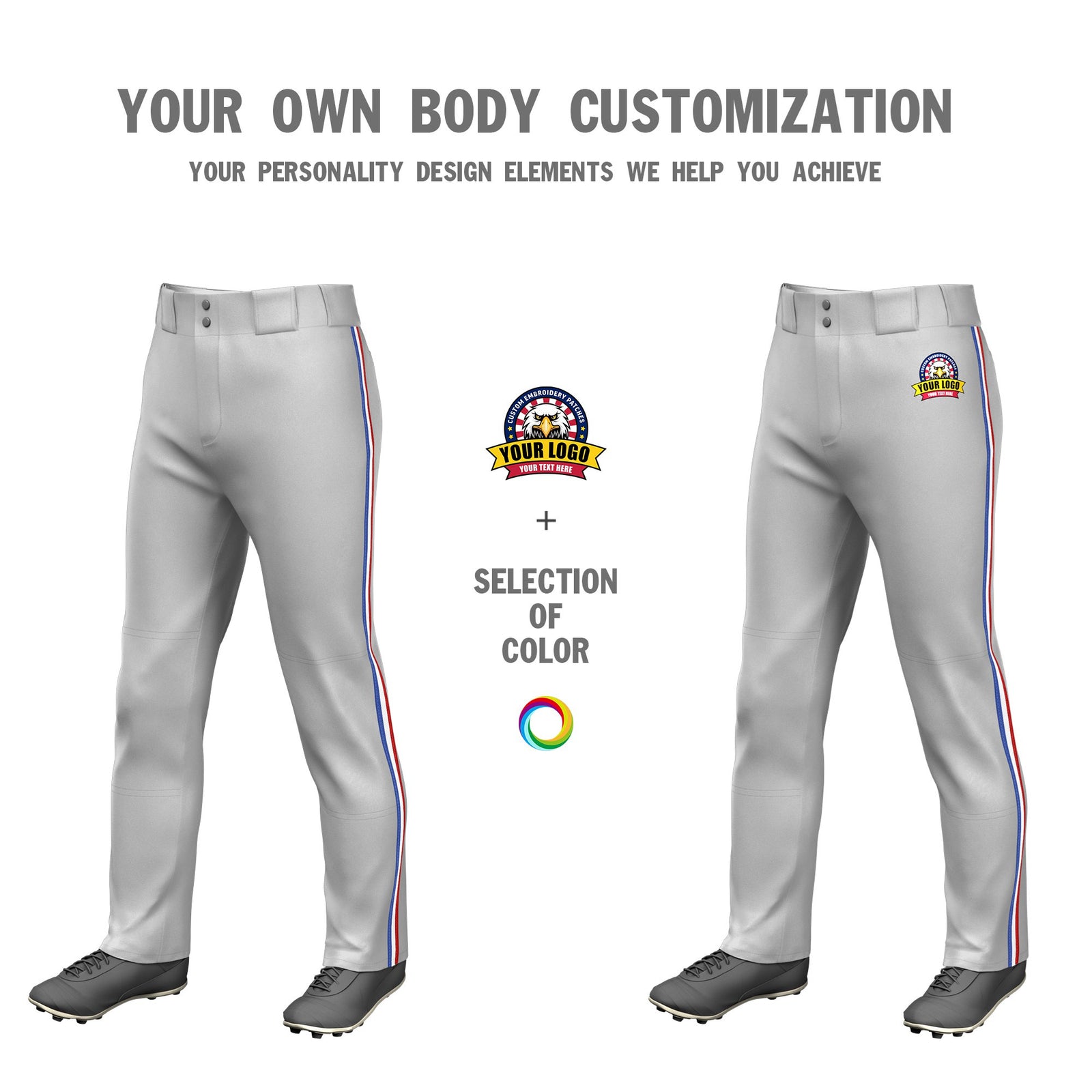 Custom Gray Royal Blue-White-Red Classic Fit Stretch Practice Loose-fit Baseball Pants
