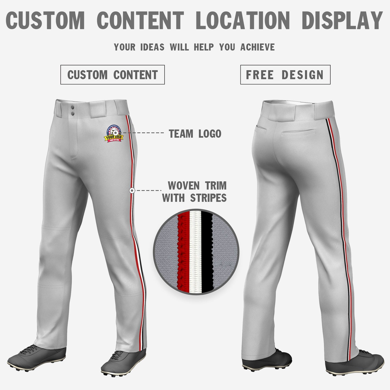 Custom Gray Red-White-Black Classic Fit Stretch Practice Loose-fit Baseball Pants