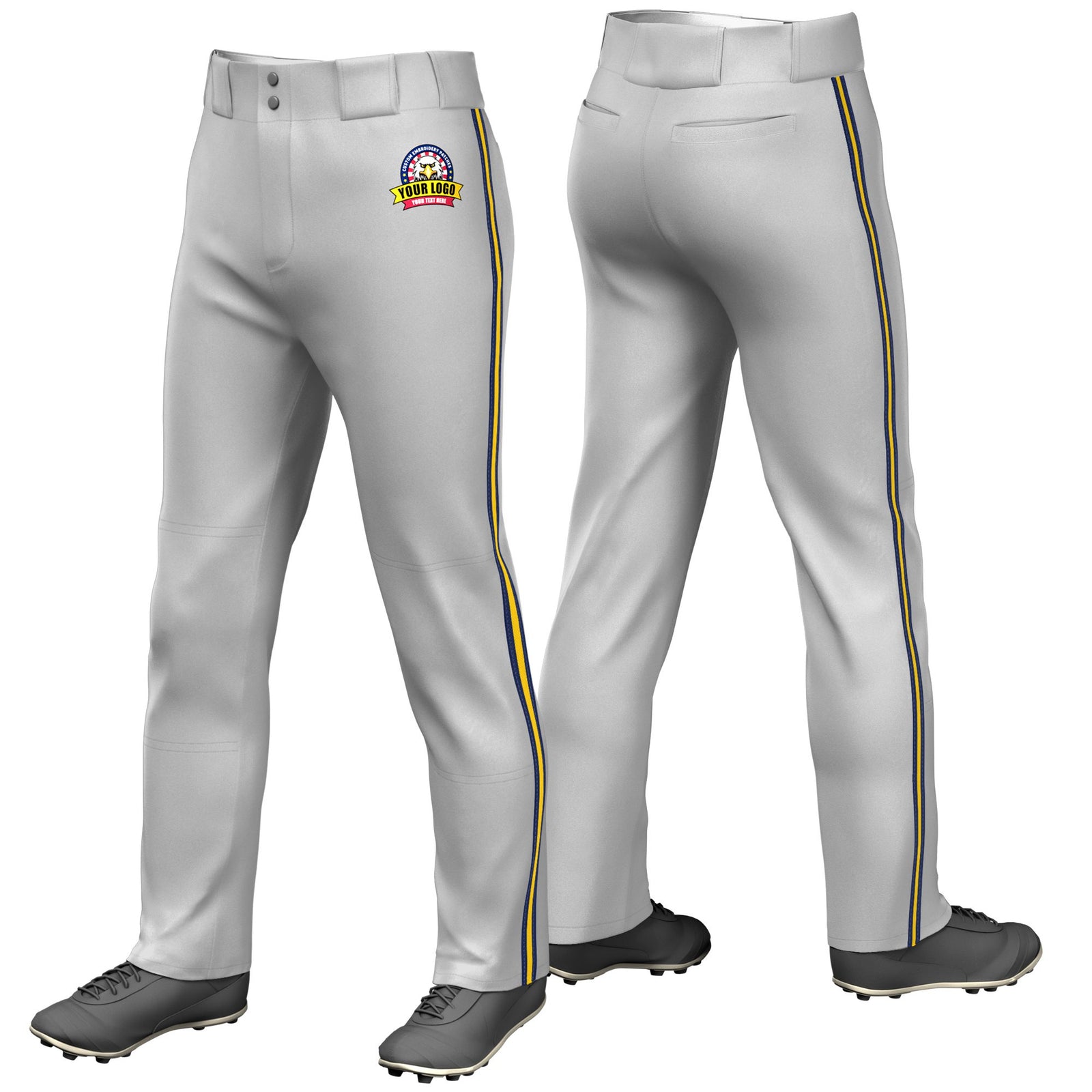 Custom Gray Navy-Gold01-Navy Classic Fit Stretch Practice Loose-fit Baseball Pants