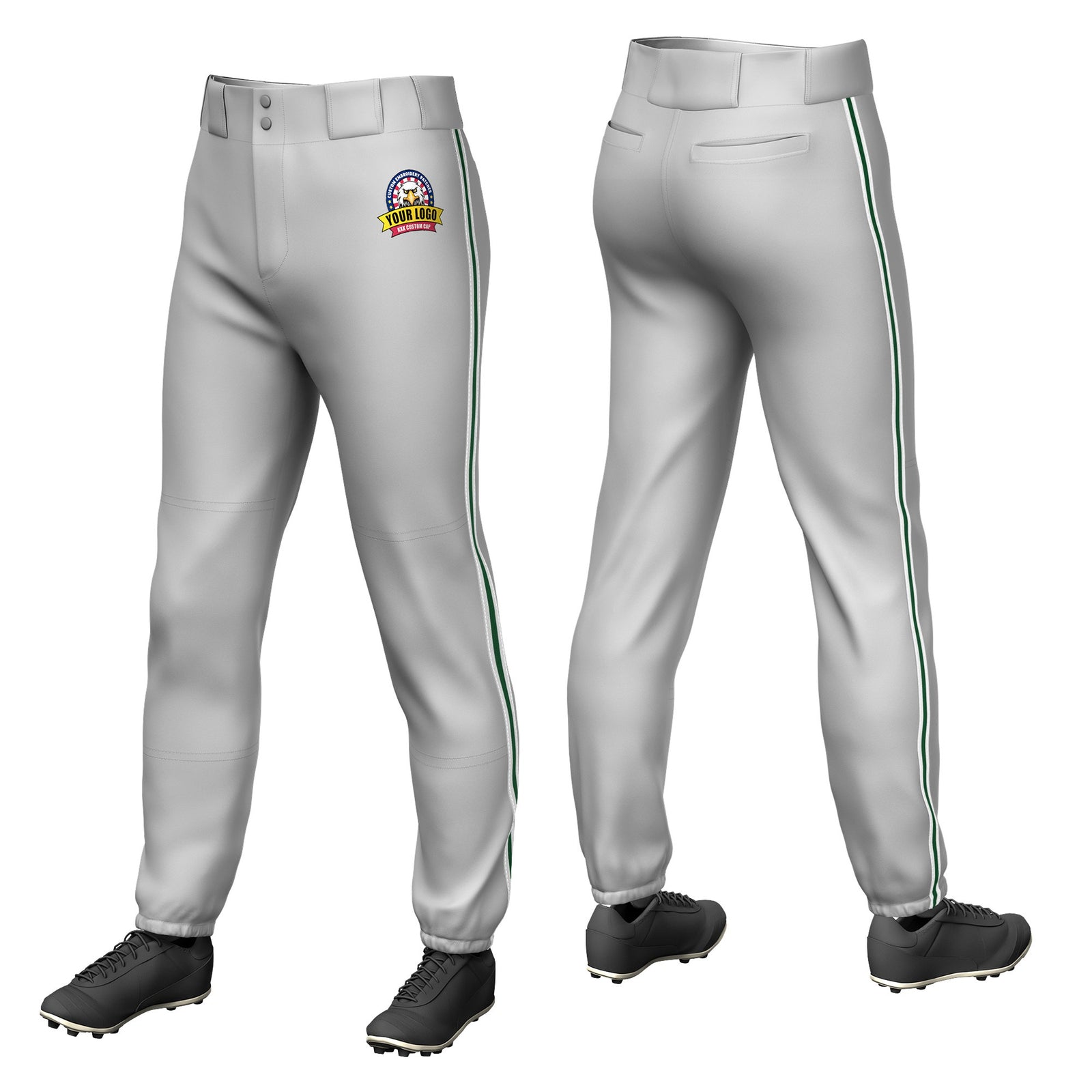 Custom Gray White-Green-White Classic Fit Stretch Practice Pull-up Baseball Pants