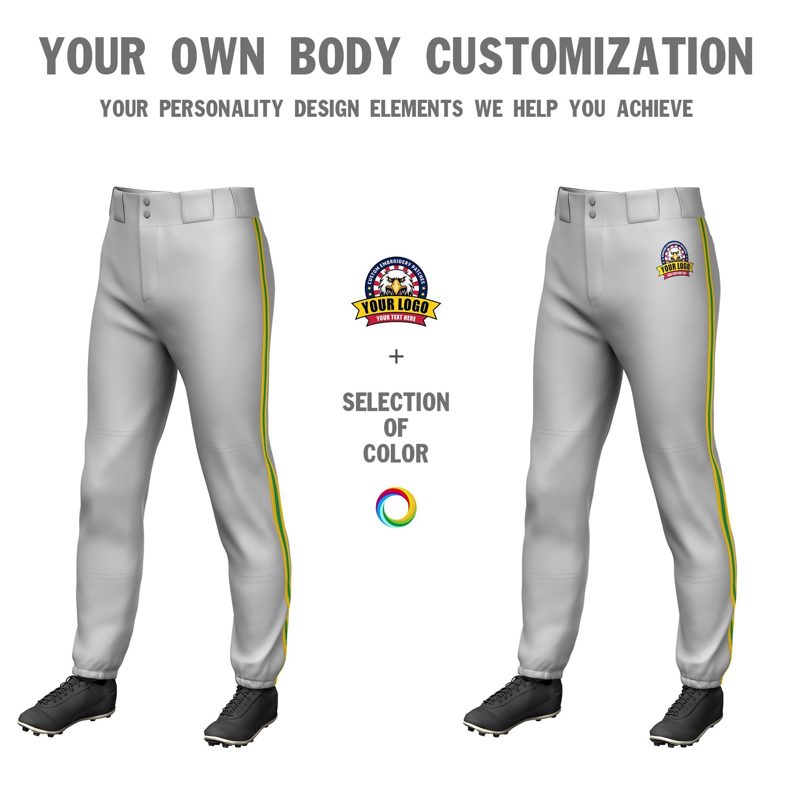 Custom Gray Gold01-Kelly Green-Gold01 Classic Fit Stretch Practice Pull-up Baseball Pants