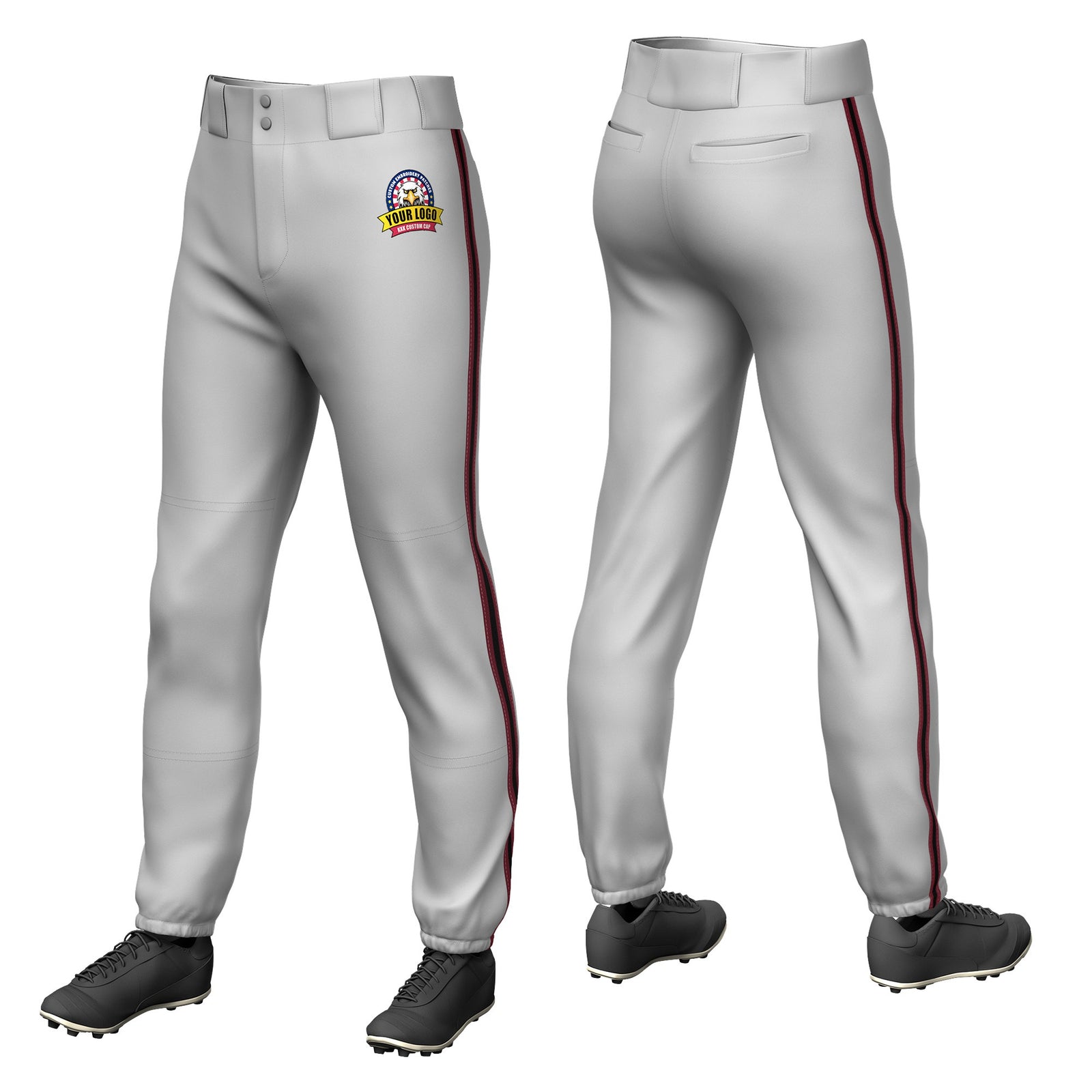 Custom Gray Crimson-Black-Crimson Classic Fit Stretch Practice Pull-up Baseball Pants