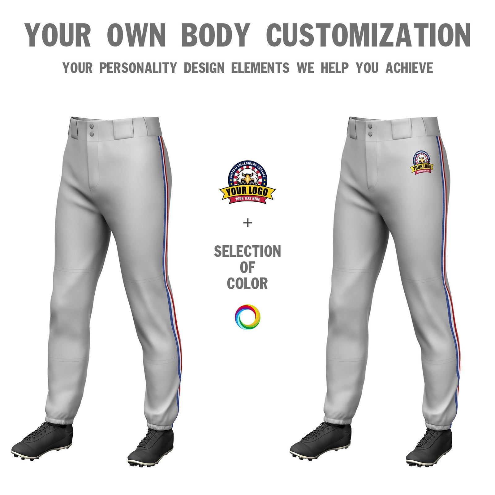Custom Gray Royal Blue-White-Red Classic Fit Stretch Practice Pull-up Baseball Pants