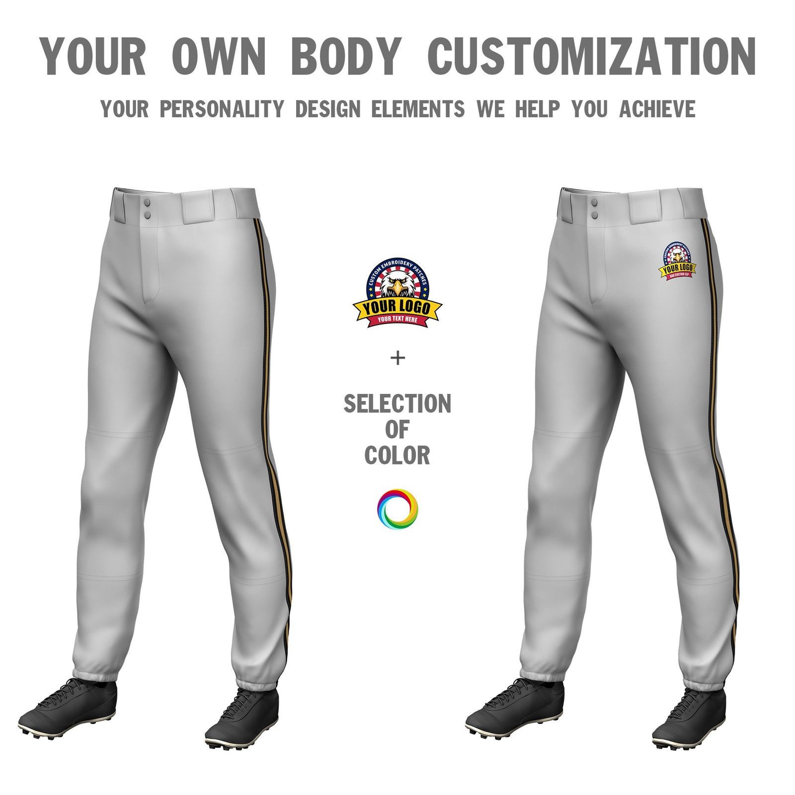 Custom Gray Black-Old Gold-Black Classic Fit Stretch Practice Pull-up Baseball Pants