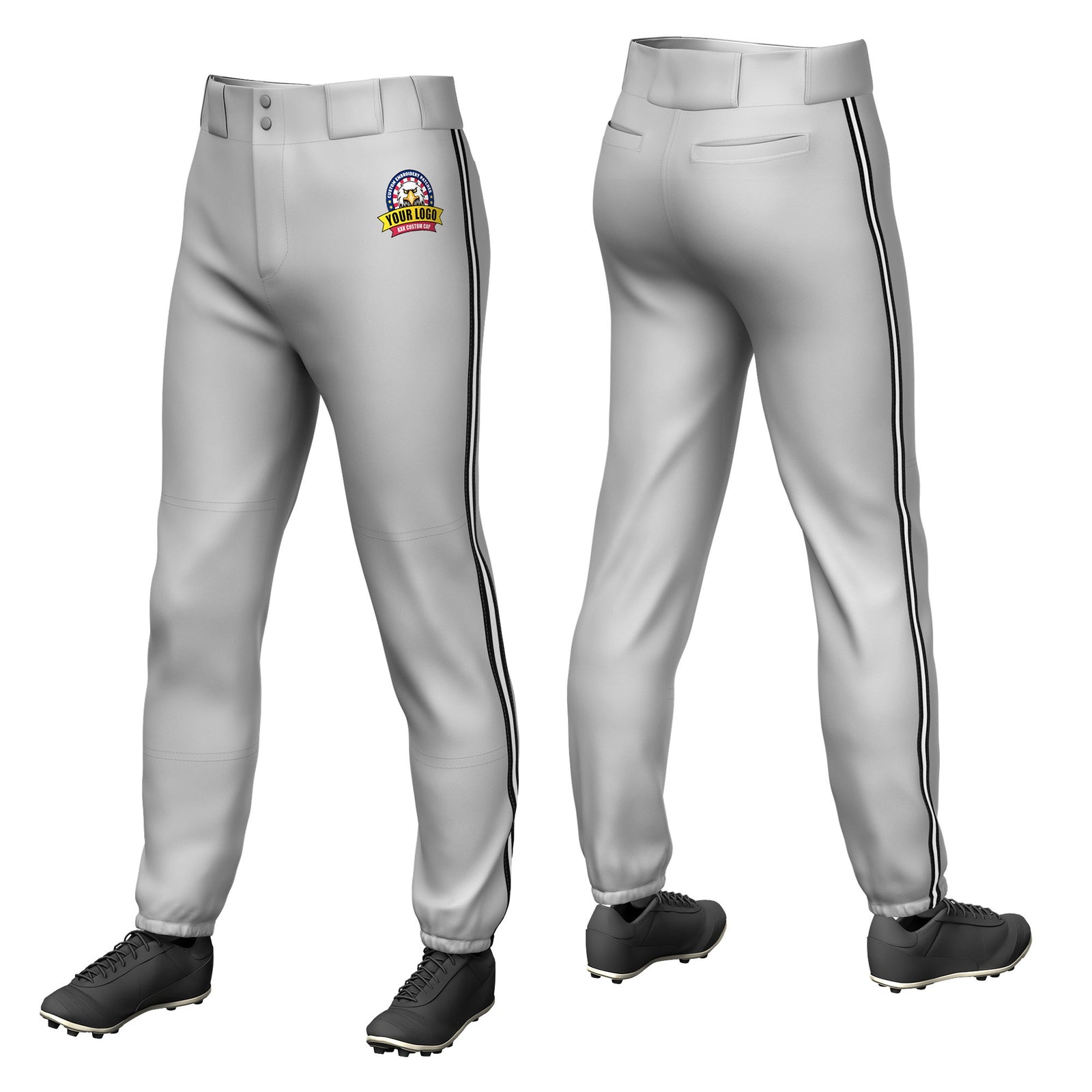 Custom Gray Black-White-Black Classic Fit Stretch Practice Pull-up Baseball Pants