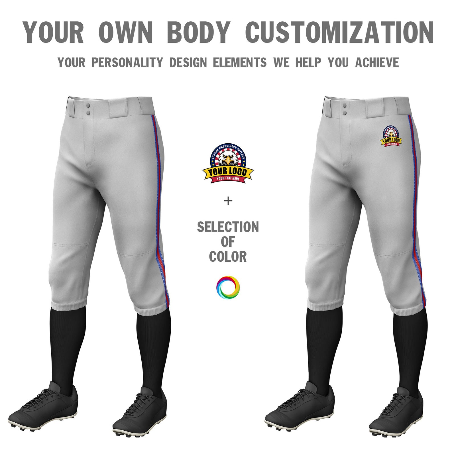 Custom Gray Royal Blue-Red-Royal Blue Classic Fit Stretch Practice Knickers Baseball Pants