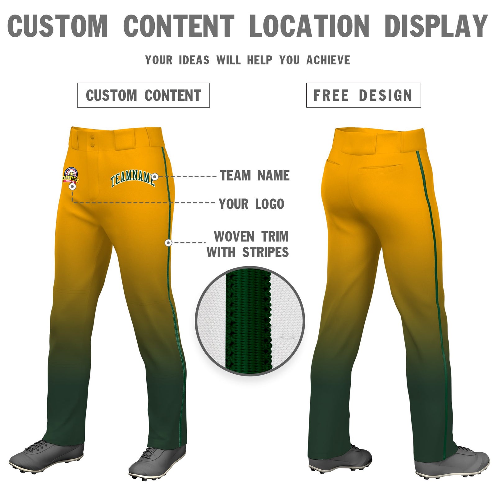 Custom Gold01 Green Gradient Fit Stretch Practice Loose-fit Baseball Pants