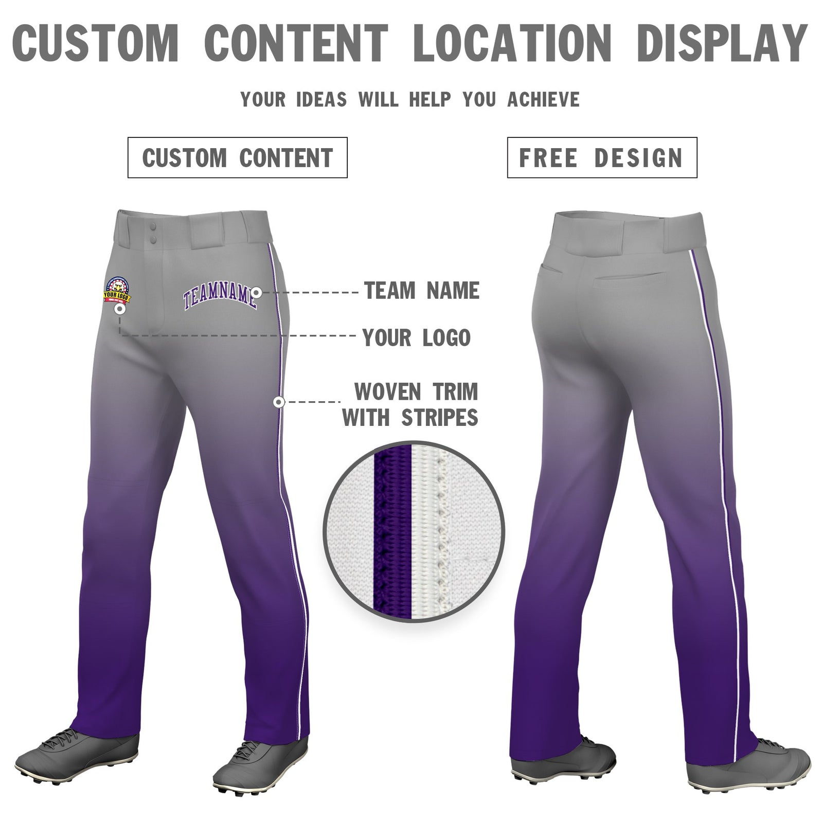 Custom Gray Purple Gradient Fit Stretch Practice Loose-fit Baseball Pants