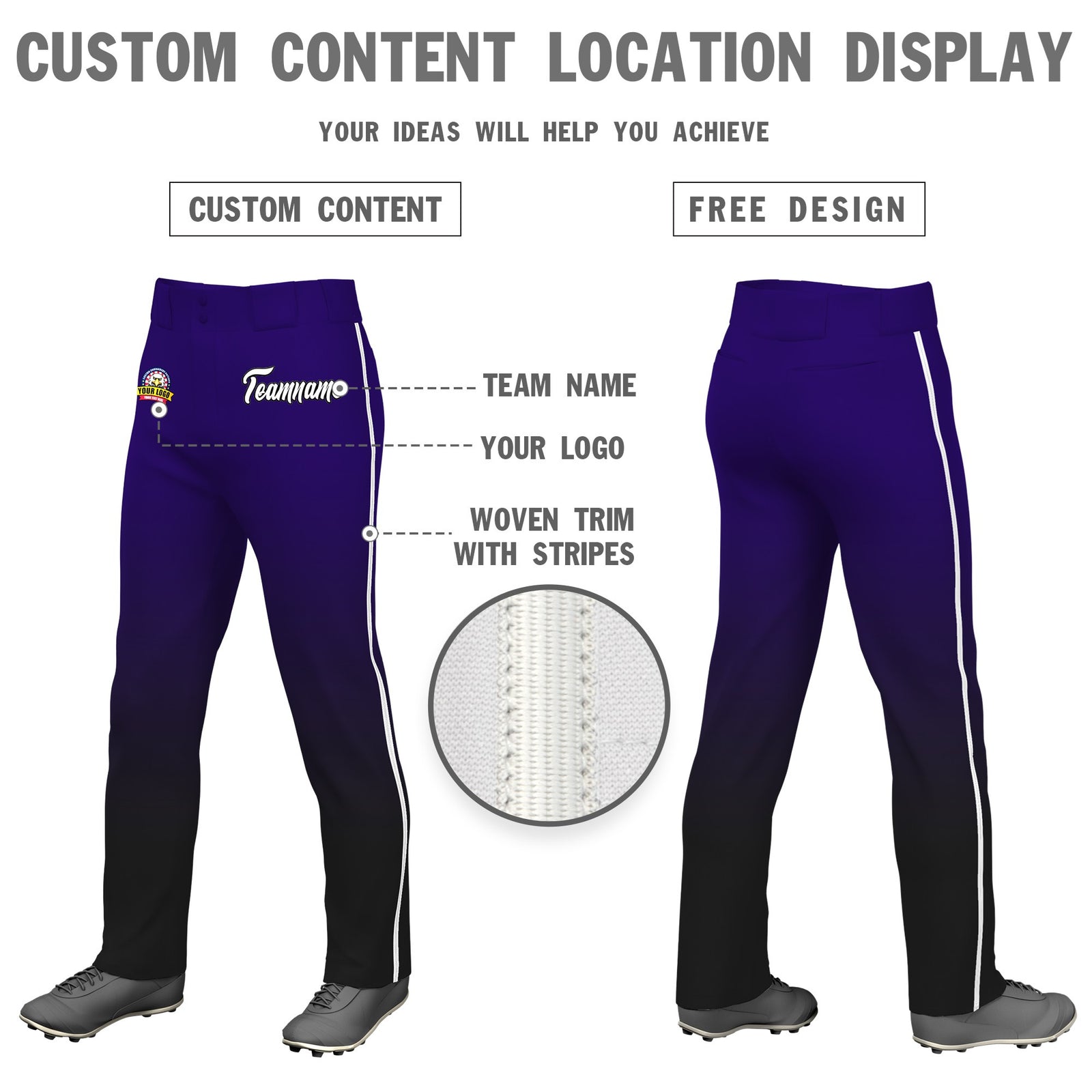 Custom Purple Black Gradient Fit Stretch Practice Loose-fit Baseball Pants