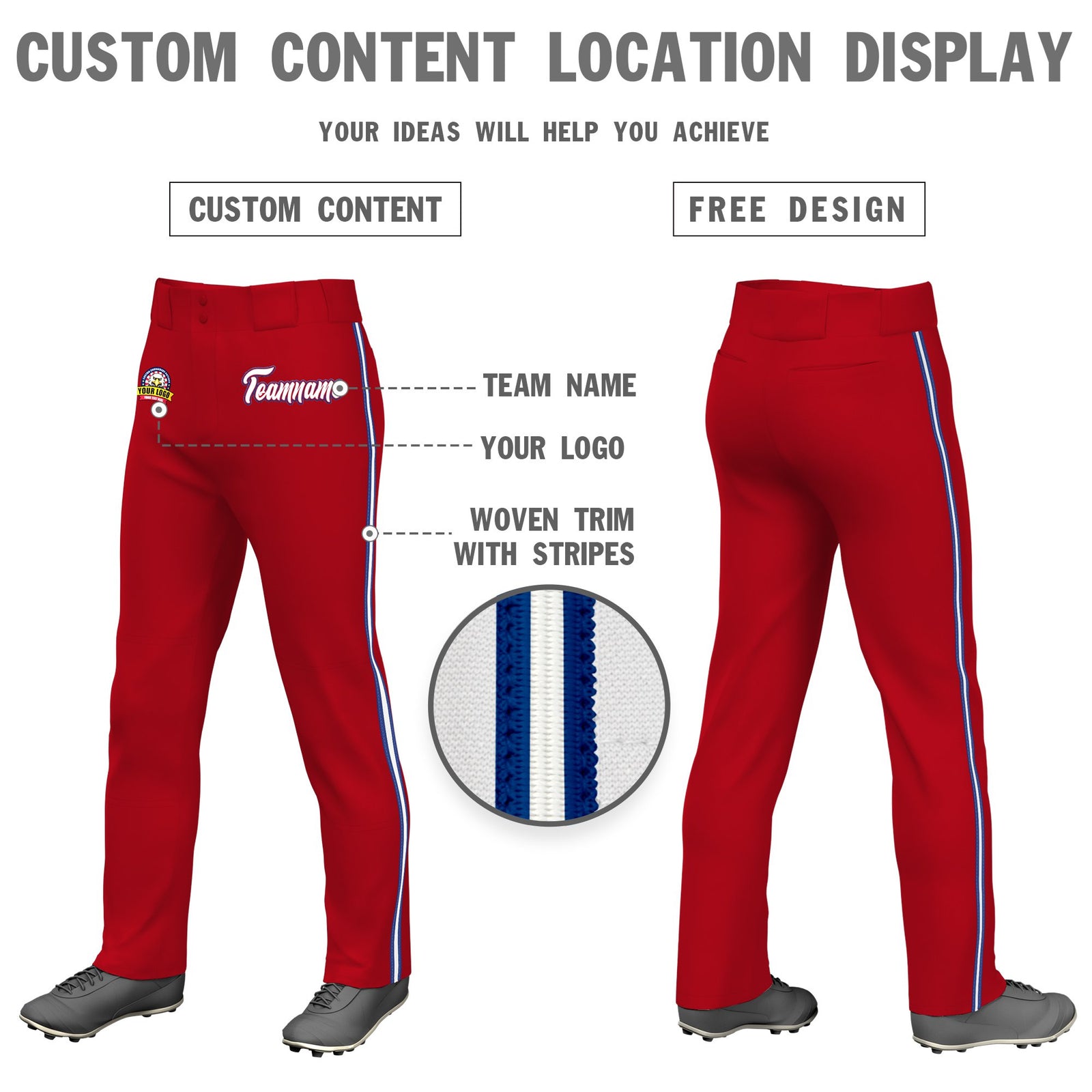 Custom Red Royal Blue White-Royal Blue Classic Fit Stretch Practice Loose-fit Baseball Pants