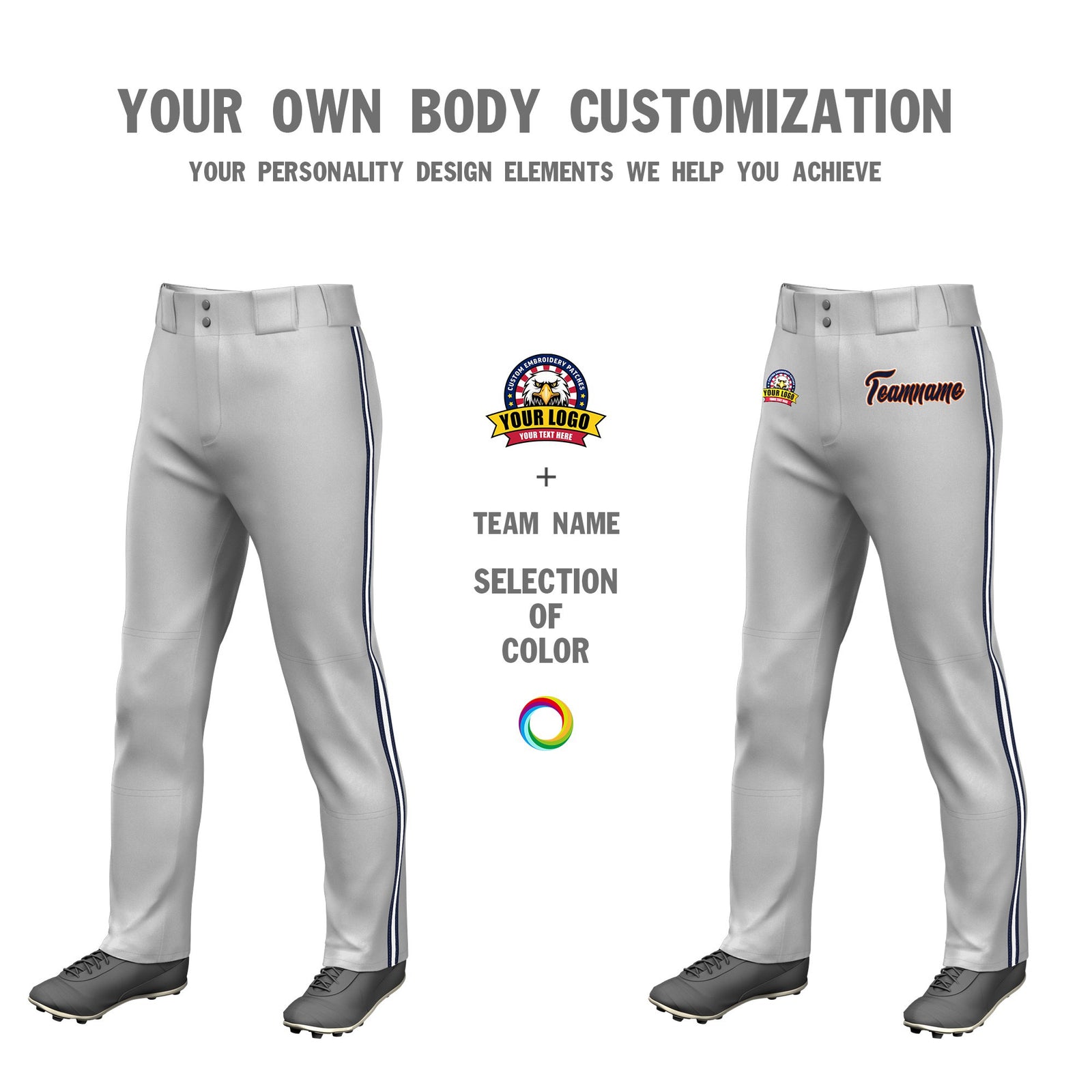 Custom Gray Navy White-Navy Classic Fit Stretch Practice Loose-fit Baseball Pants