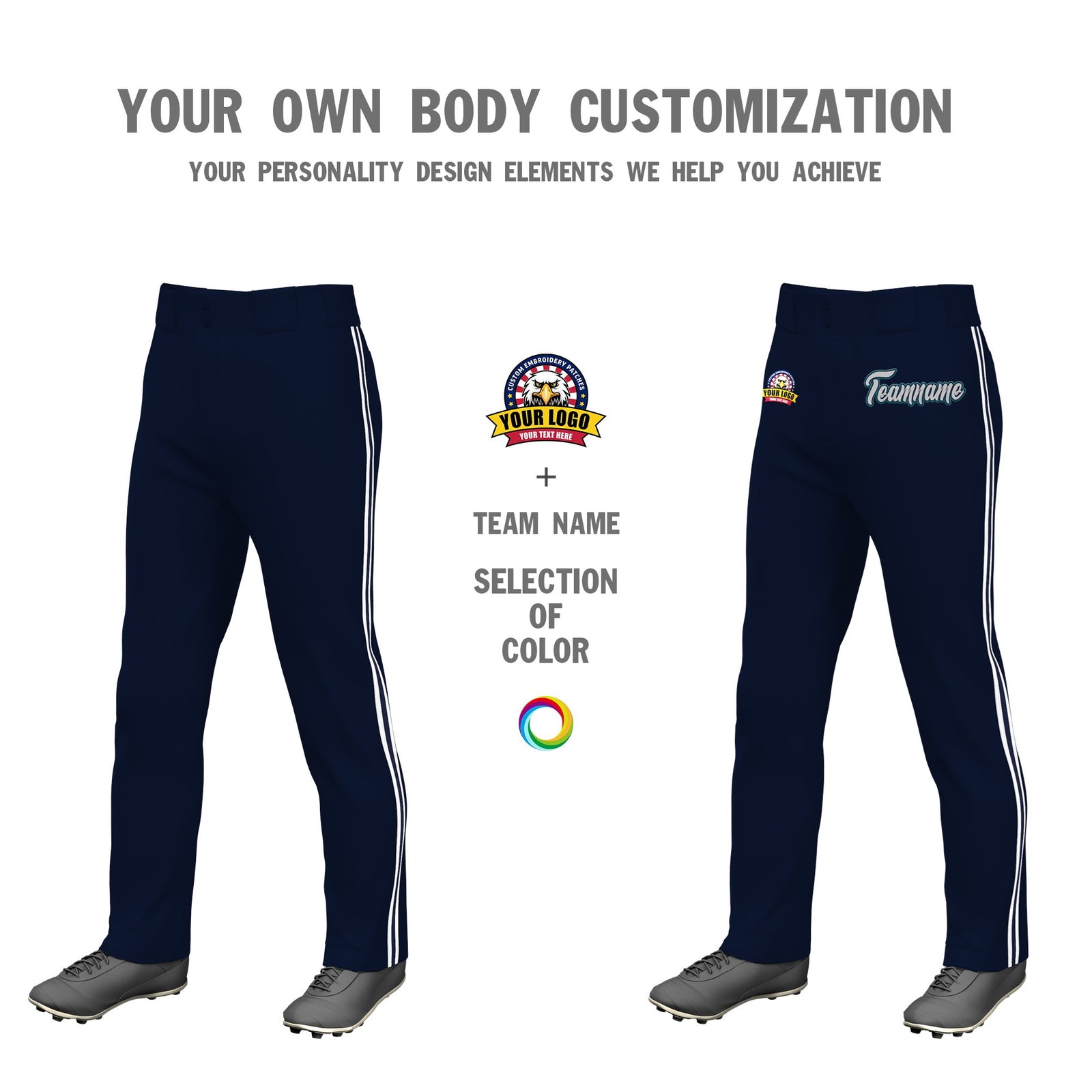 Custom Navy White Navy-White Classic Fit Stretch Practice Loose-fit Baseball Pants