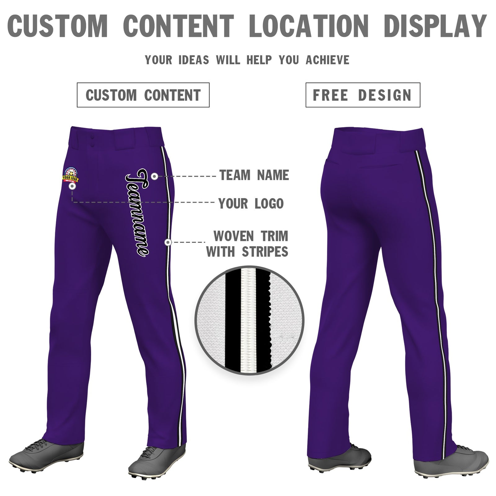Custom Purple Black White-Black Classic Fit Stretch Practice Loose-fit Baseball Pants