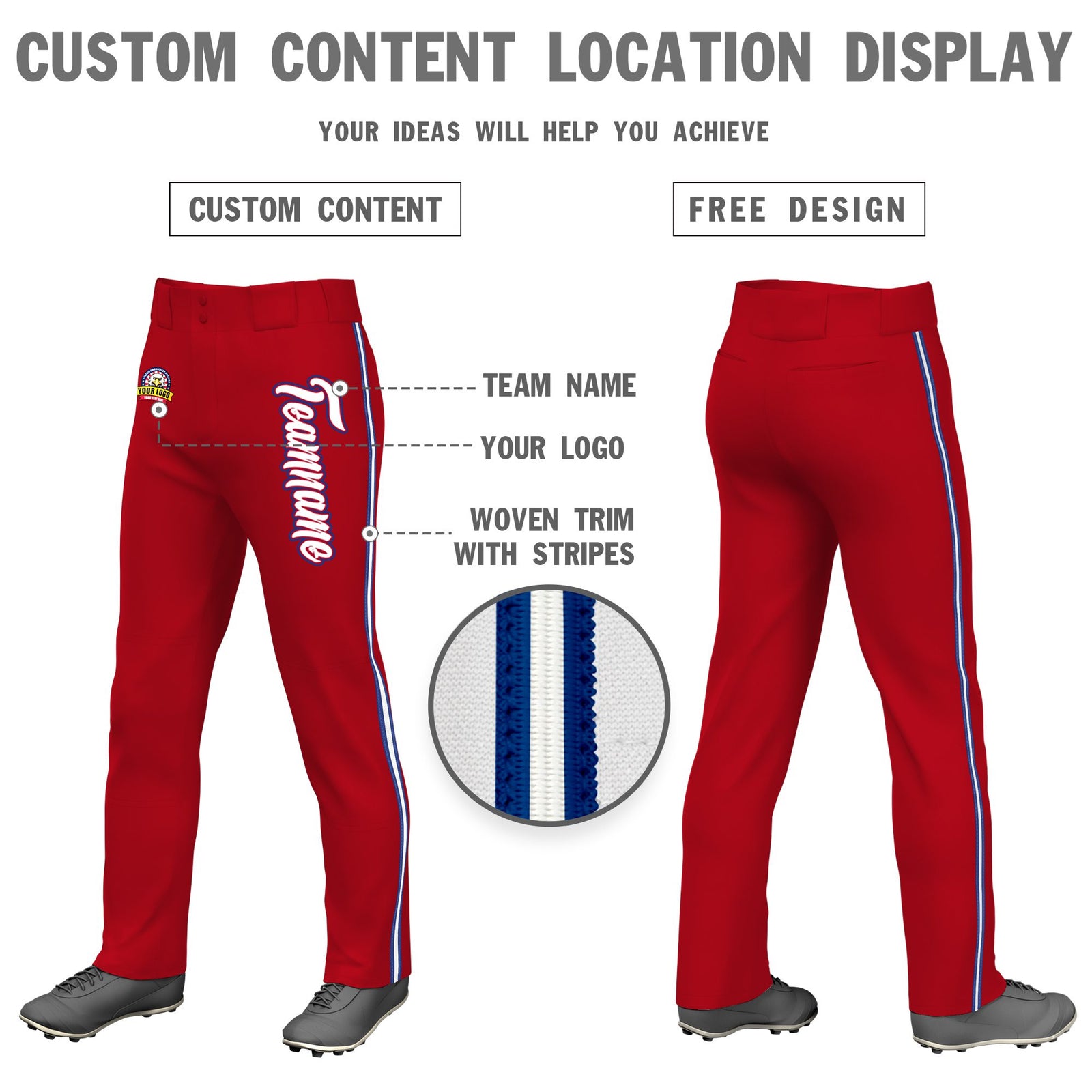 Custom Red Royal Blue White-Royal Blue Classic Fit Stretch Practice Loose-fit Baseball Pants