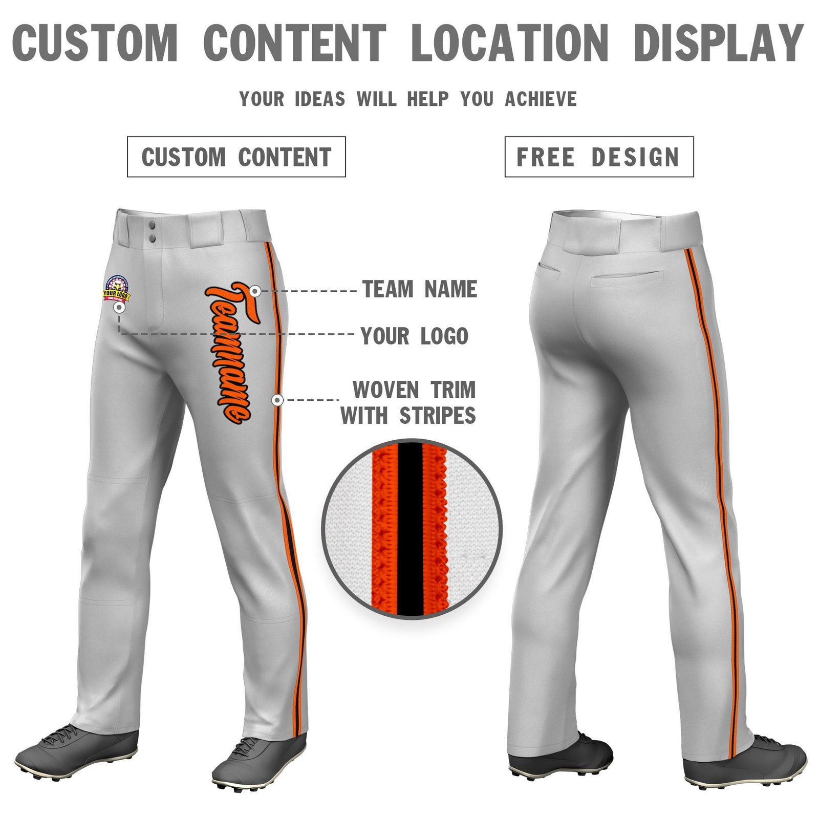 Custom Gray Orange Black-Orange Classic Fit Stretch Practice Loose-fit Baseball Pants