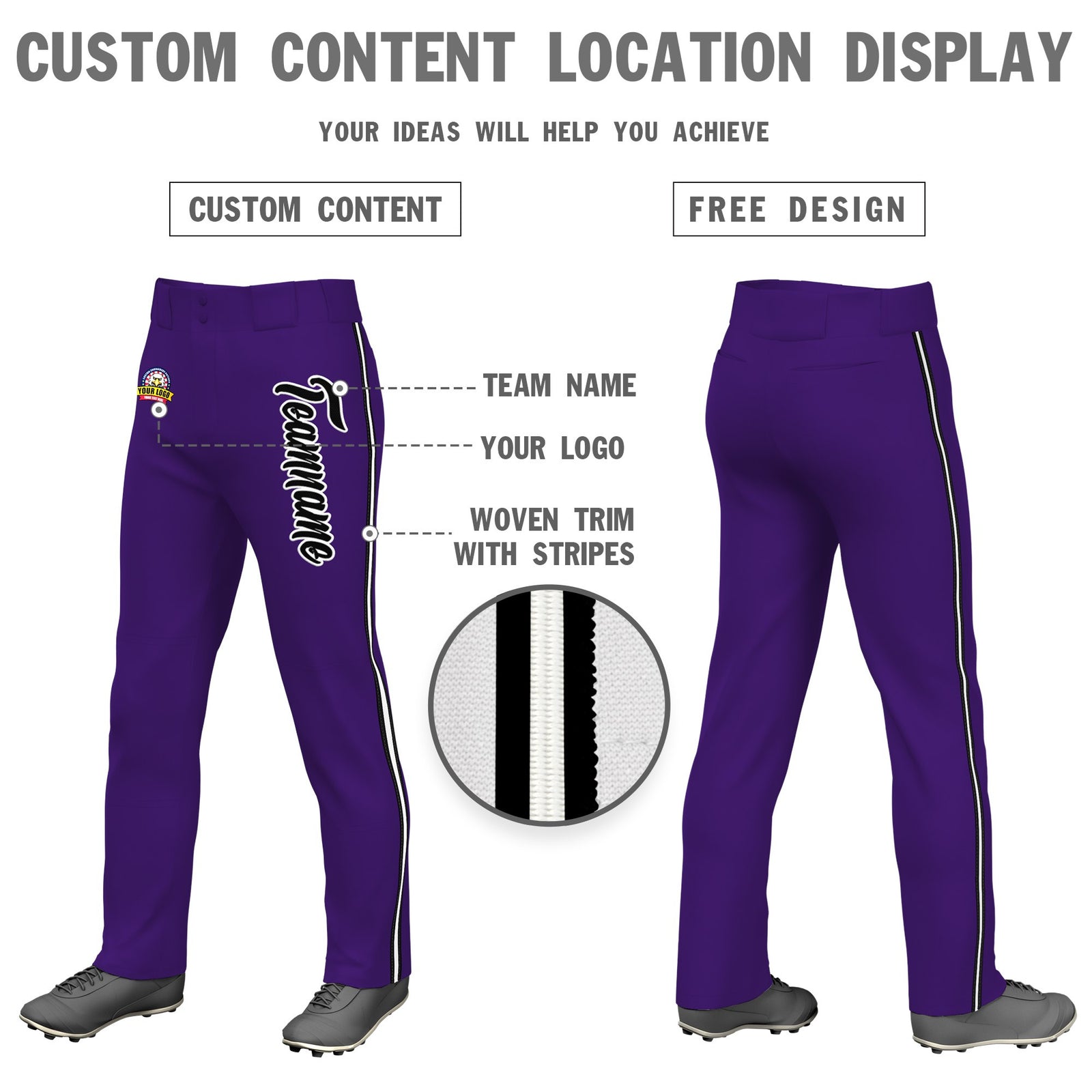 Custom Purple Black White-Black Classic Fit Stretch Practice Loose-fit Baseball Pants