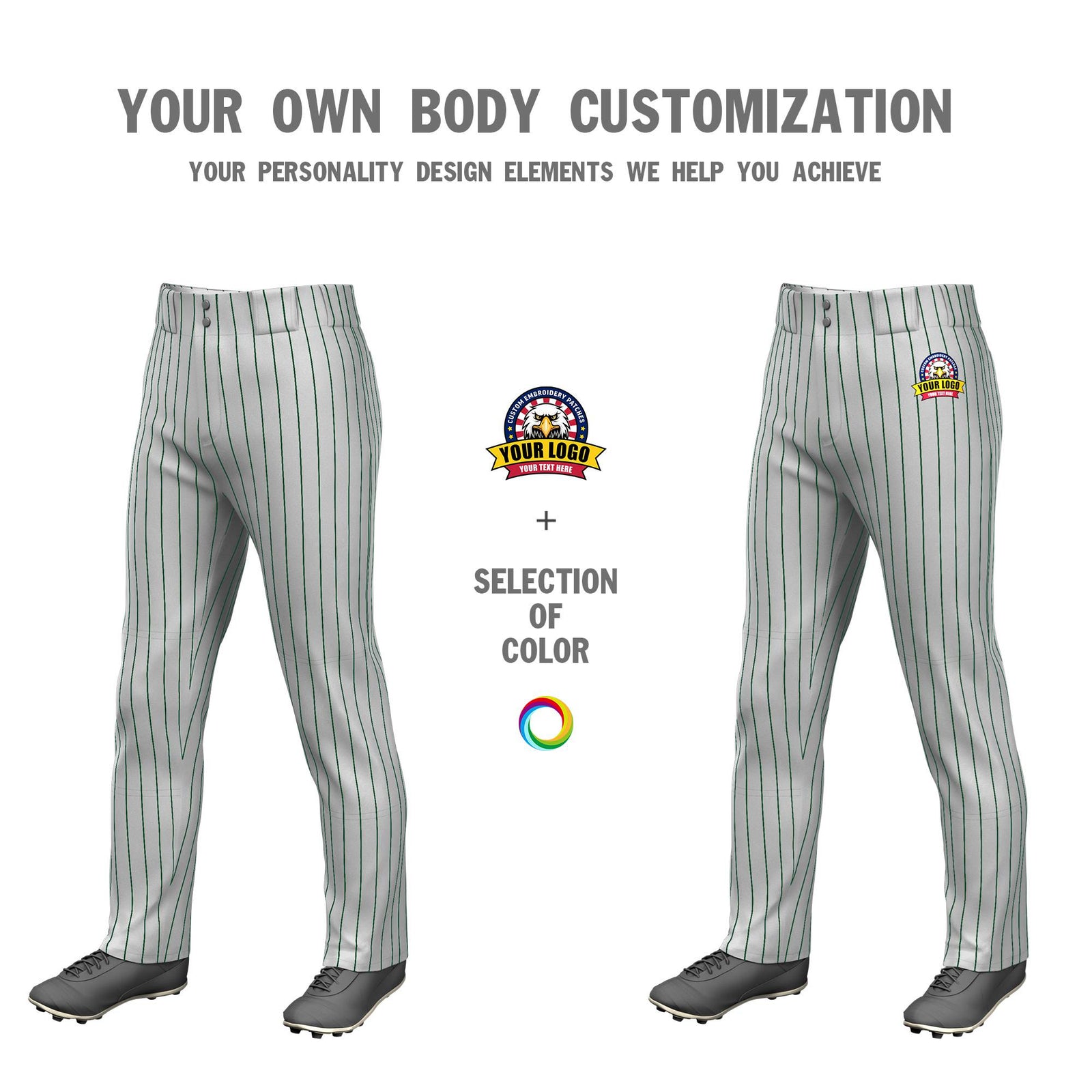Custom Gray Kelly Green Pinstripe Fit Stretch Practice Loose-fit Baseball Pants