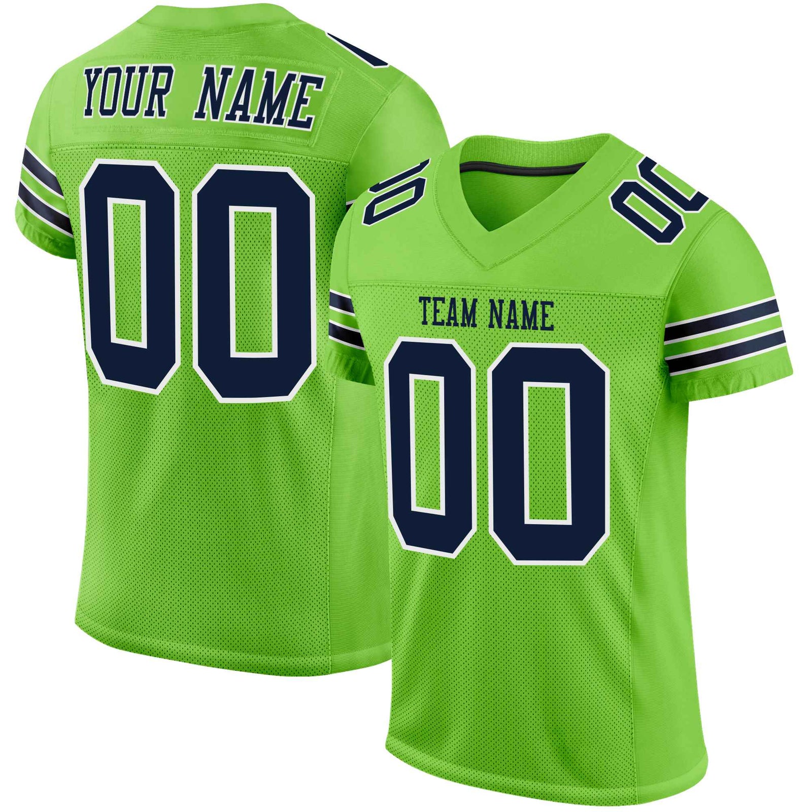 Custom Neon-Green Navy-White Mesh Authentic Football Jersey