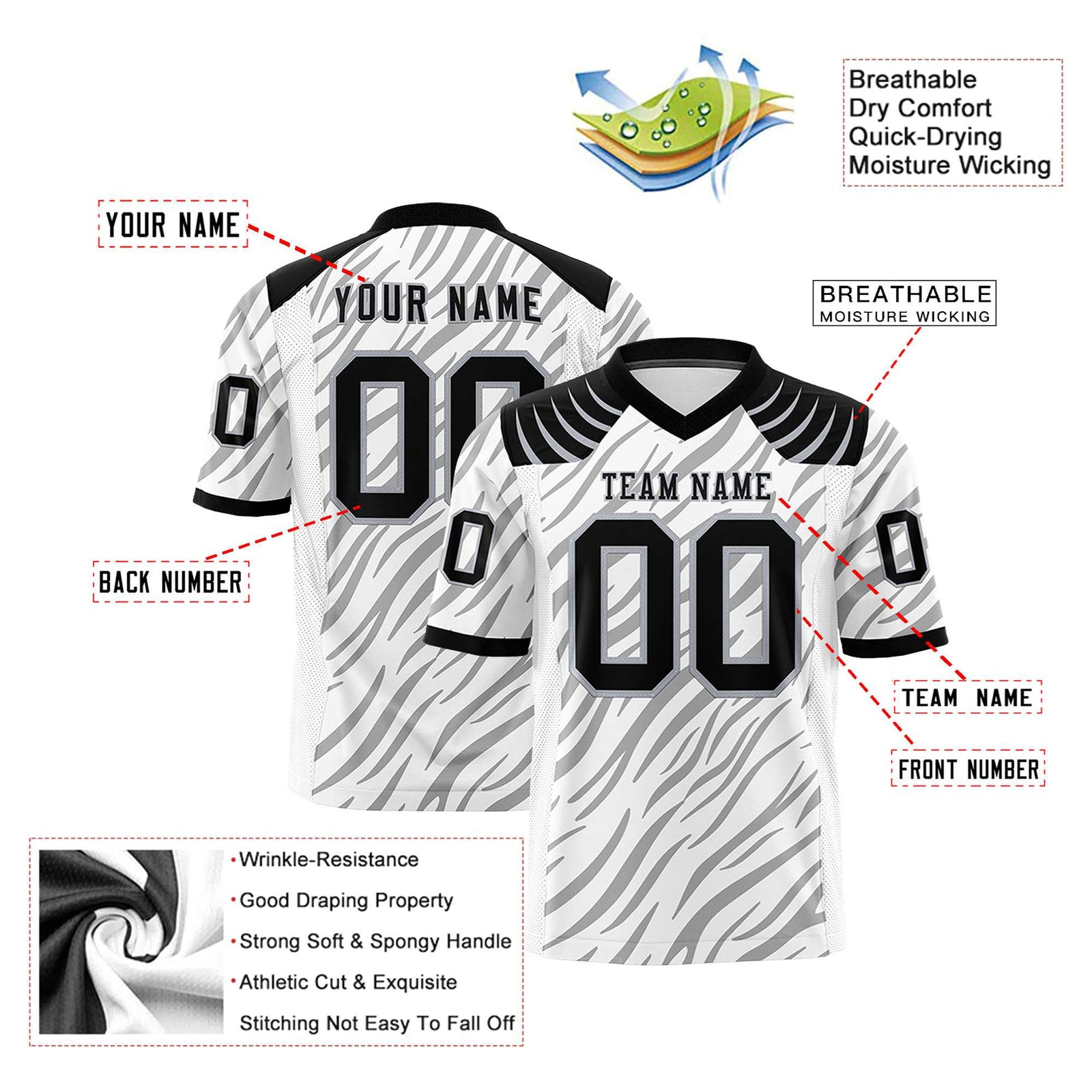 Custom White Gray Personalized Tiger Stripe Graffiti Pattern Authentic Football Jersey