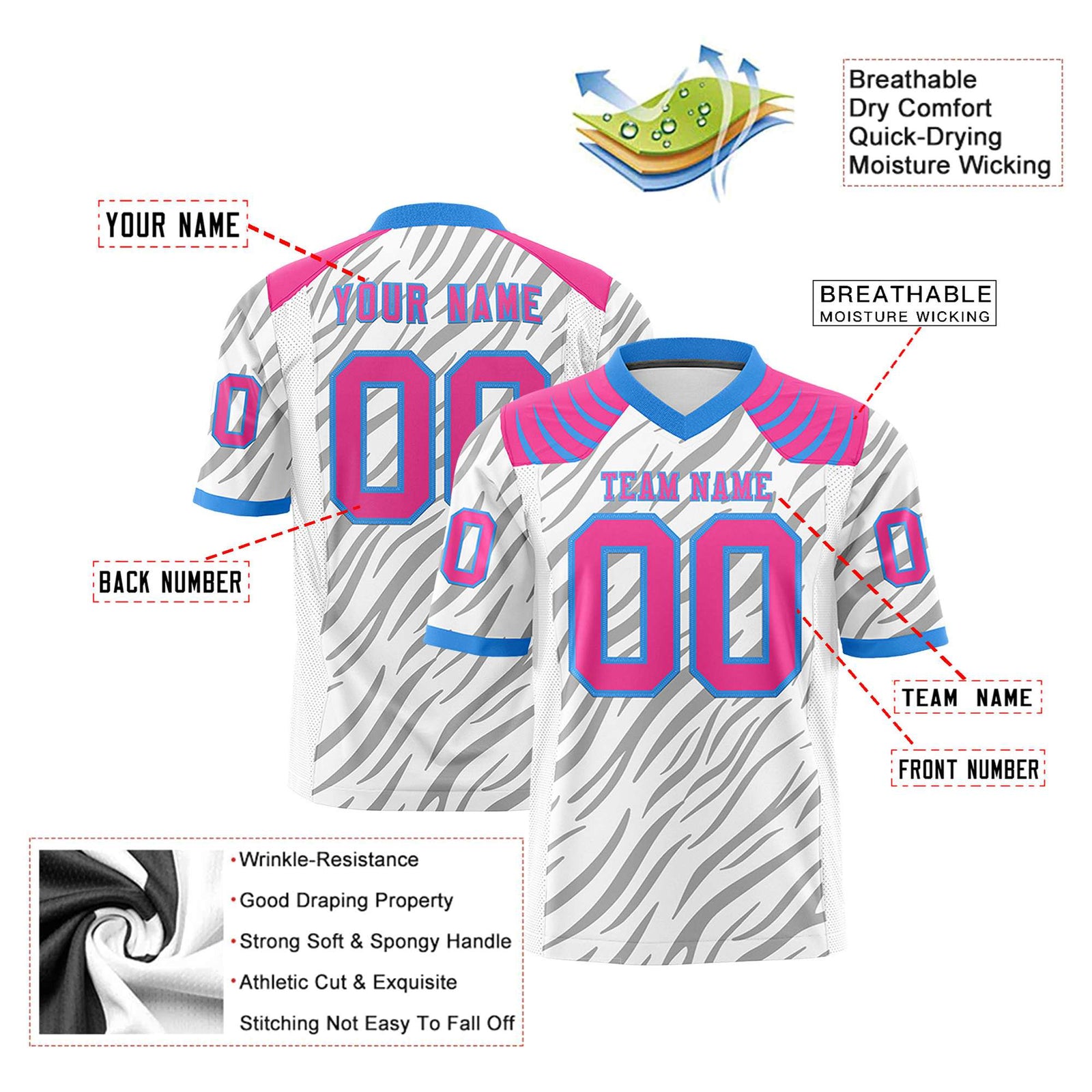 Custom White Gray Personalized Tiger Stripe Graffiti Pattern Authentic Football Jersey