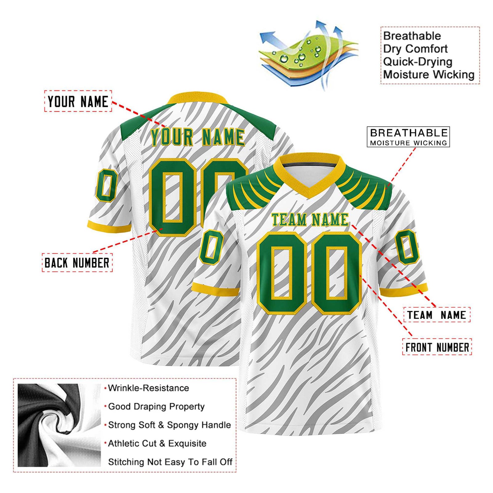 Custom White Gray Personalized Tiger Stripe Graffiti Pattern Authentic Football Jersey