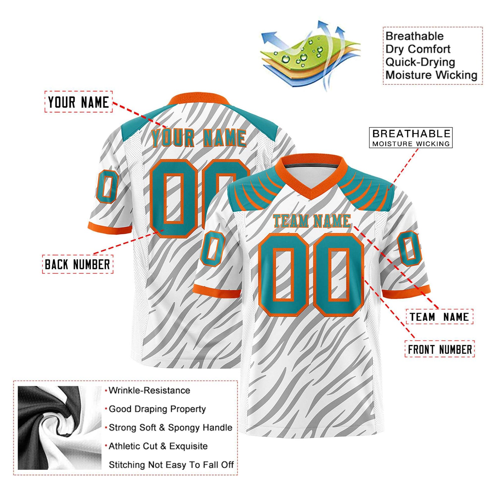 Custom White Gray Personalized Tiger Stripe Graffiti Pattern Authentic Football Jersey