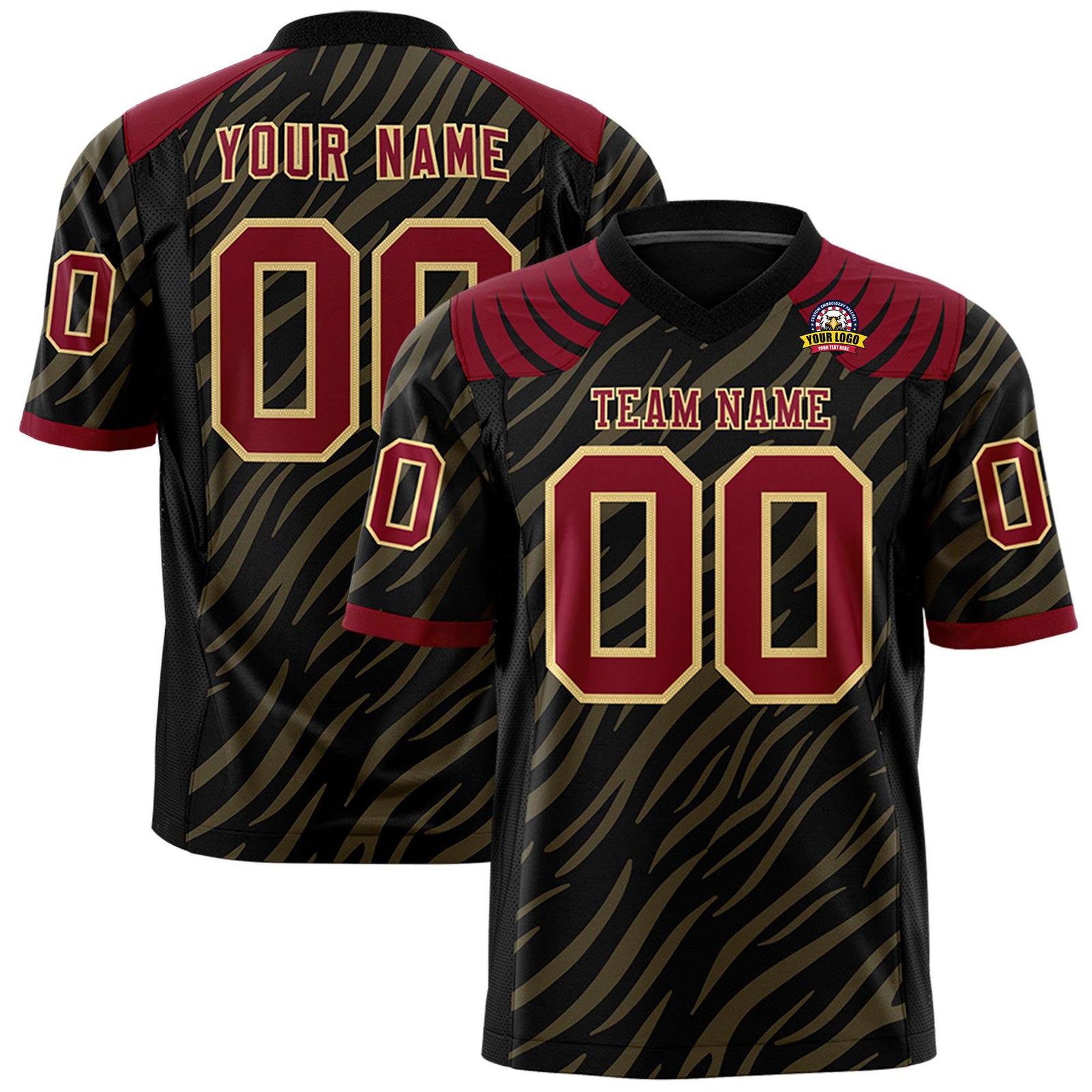 Custom Black Old Gold Personalized Tiger Stripe Graffiti Pattern Authentic Football Jersey