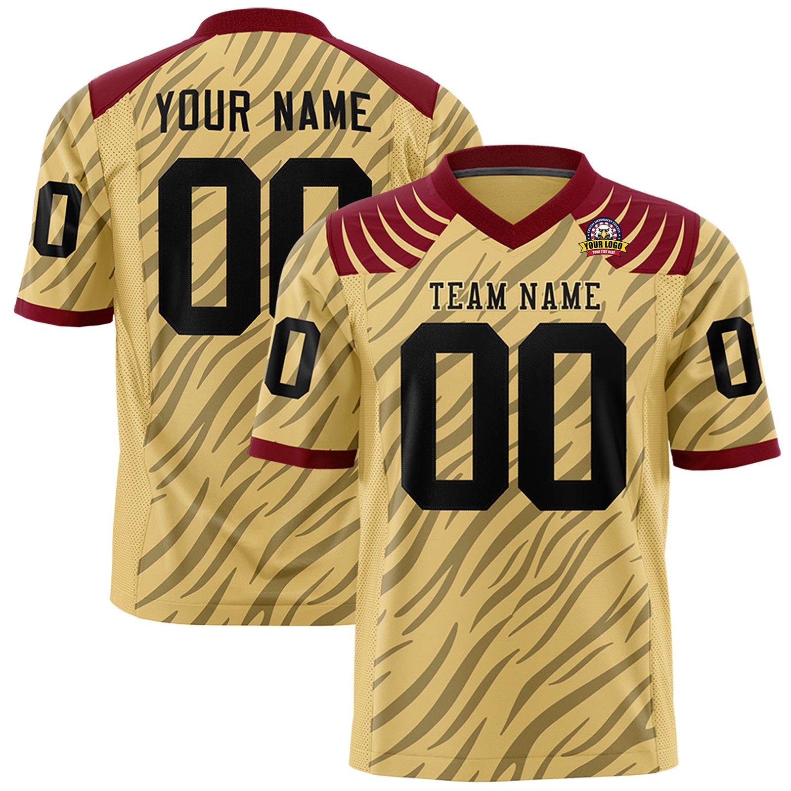 Custom Khaki Gray Personalized Tiger Stripe Graffiti Pattern Authentic Football Jersey