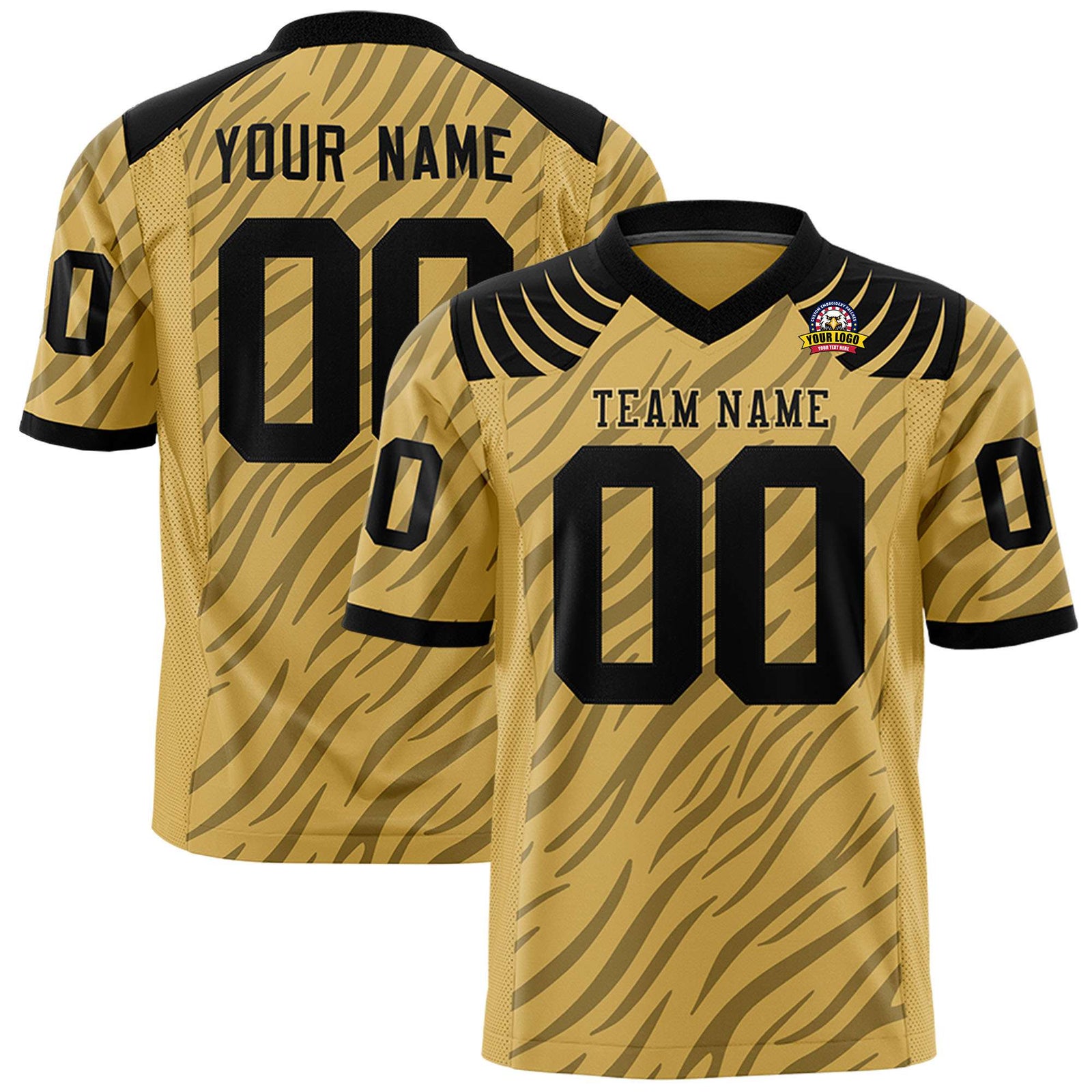 Custom Khaki Gray Personalized Tiger Stripe Graffiti Pattern Authentic Football Jersey