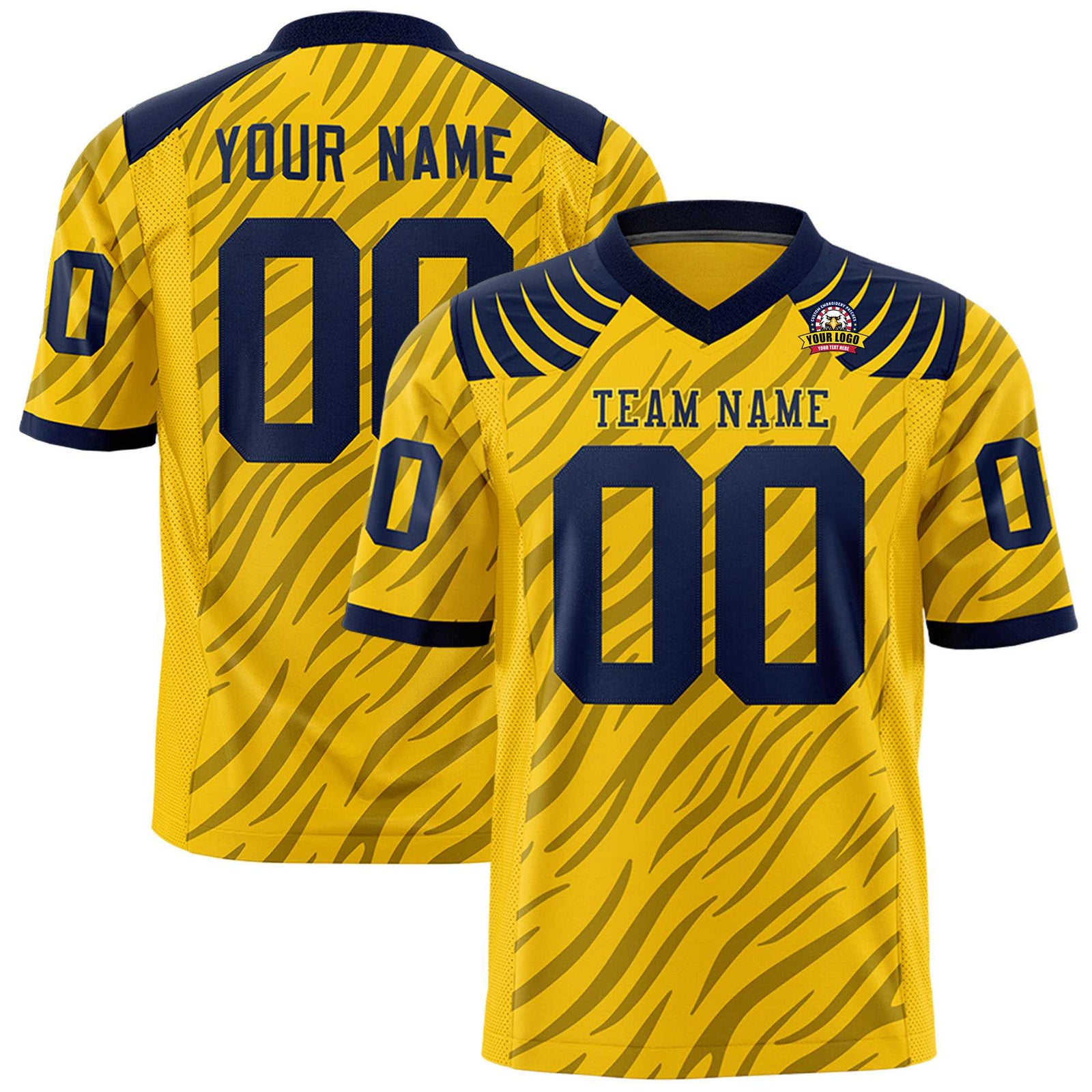 Custom Yellow Gray Personalized Tiger Stripe Graffiti Pattern Authentic Football Jersey